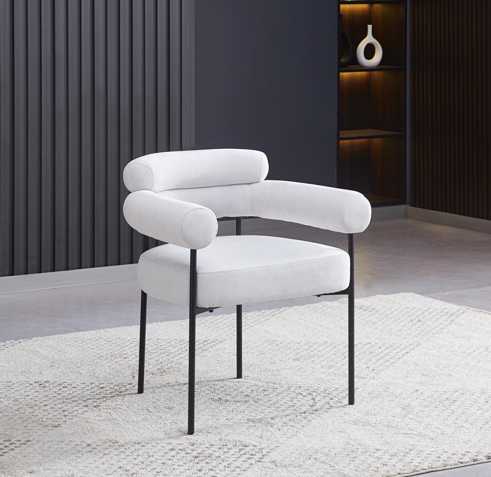 Chaise Bulle avec accoudoirs – Tissu sergé gris & pieds métal noir