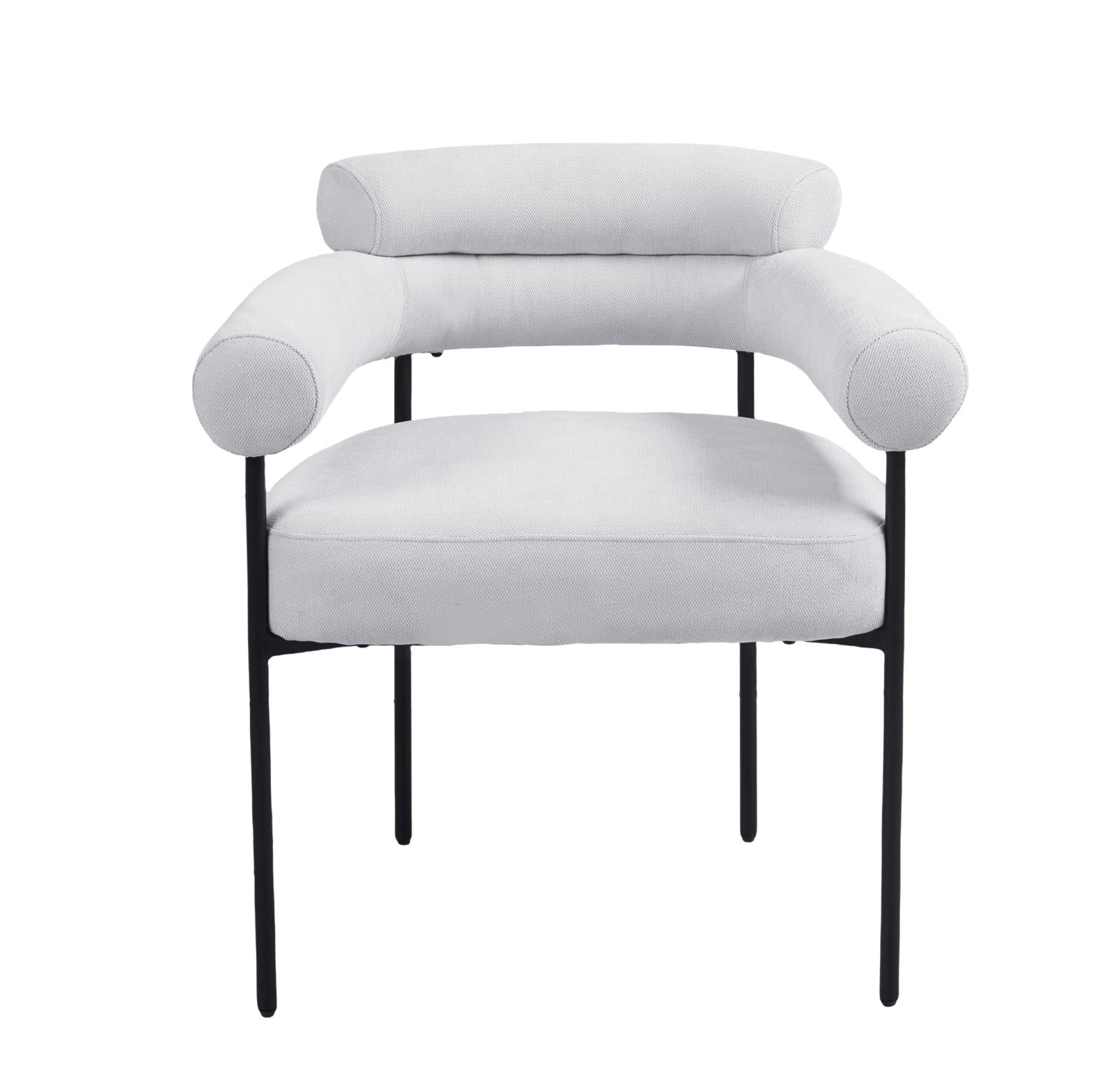 Chaise Bulle avec accoudoirs – Tissu sergé gris & pieds métal noir
