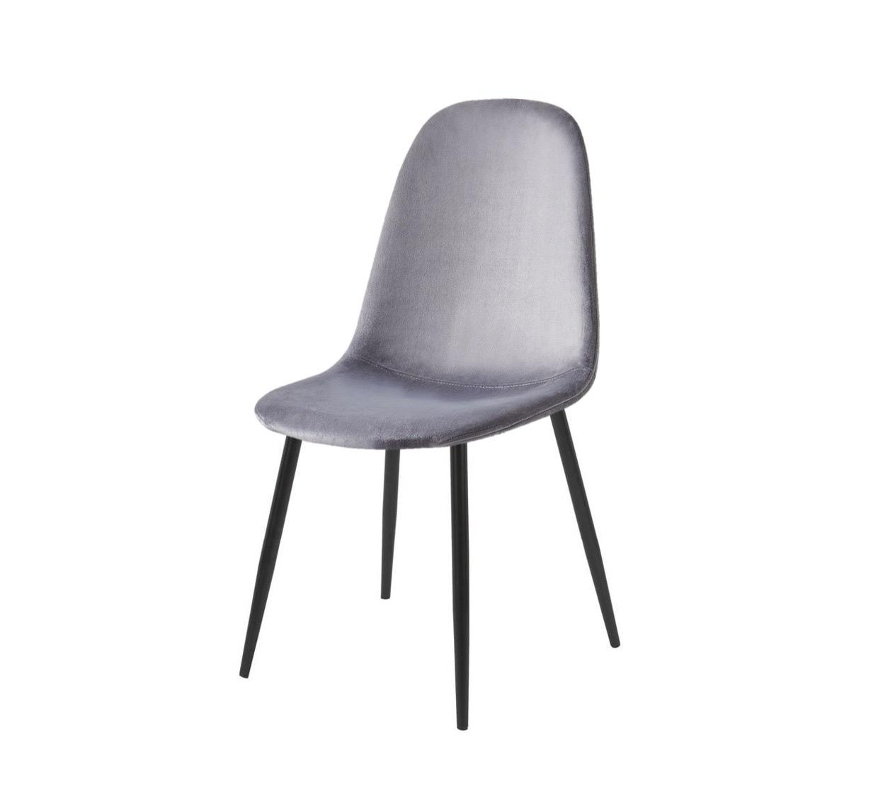 Chaise Scandi Velours gris – Piètement métal noir