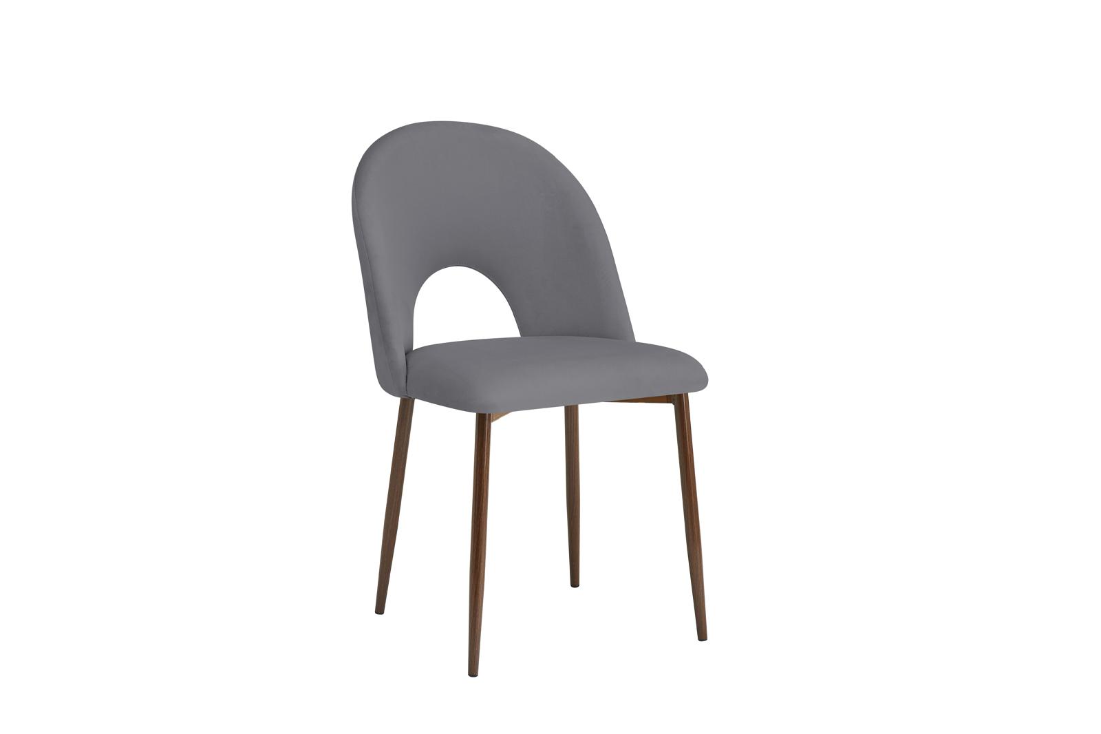 Chaise Teddy – Velours anthracite & pieds métal effet noyer