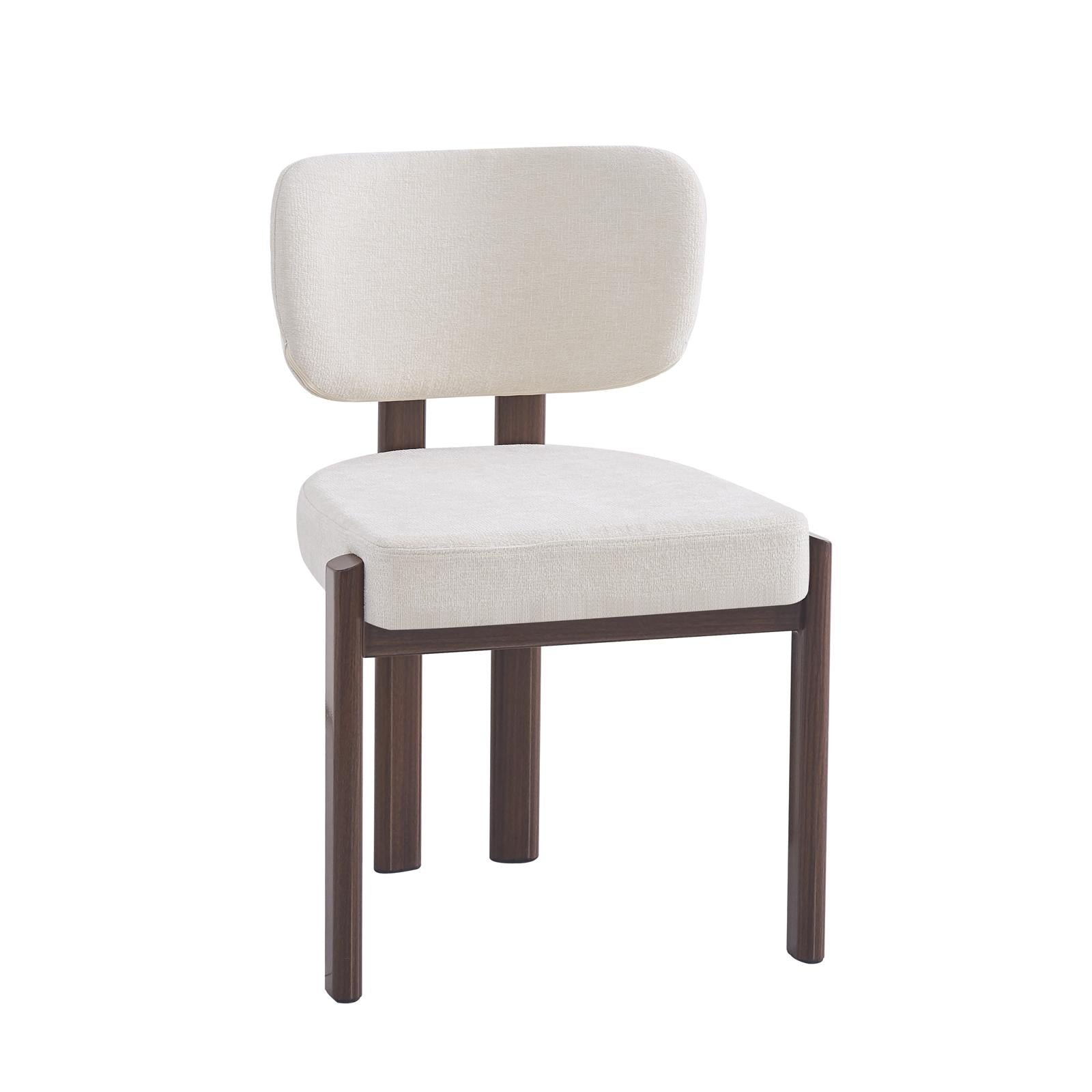 Chaise Baguette – Tissu chenille beige & pieds effet noyer