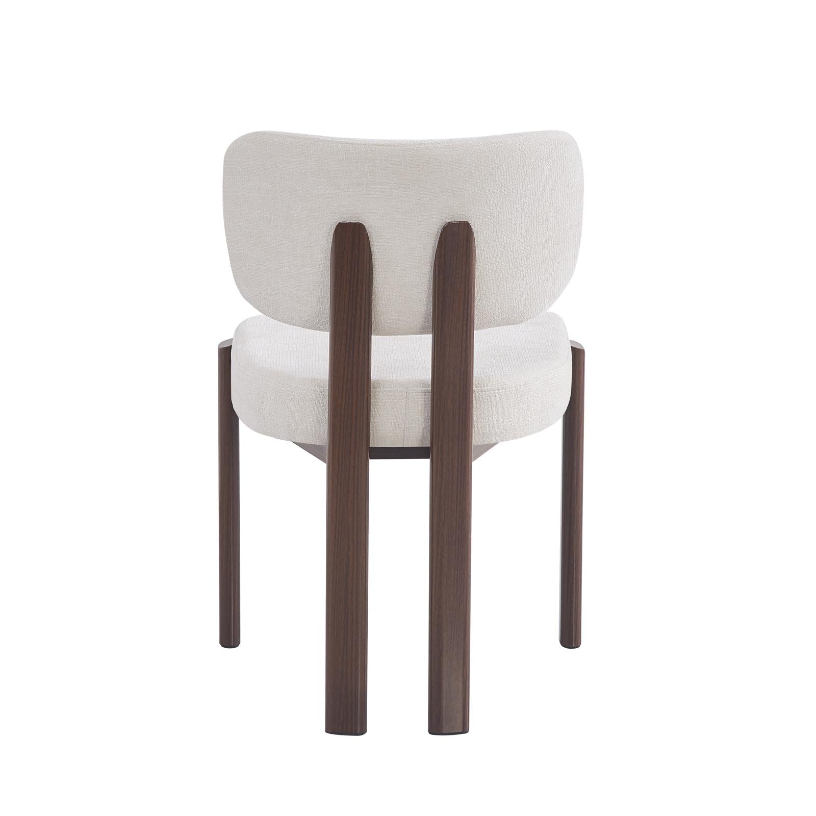 Chaise Baguette – Tissu chenille beige & pieds effet noyer