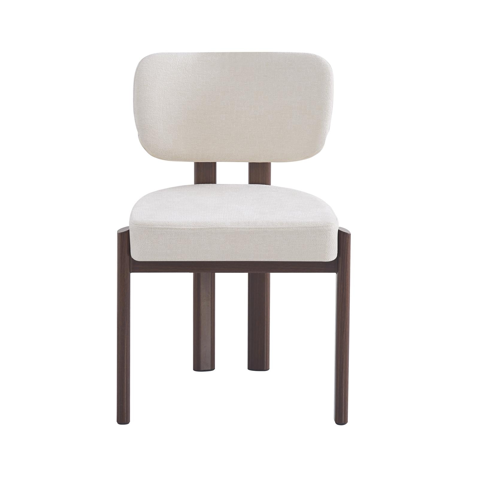 Chaise Baguette – Tissu chenille beige & pieds effet noyer