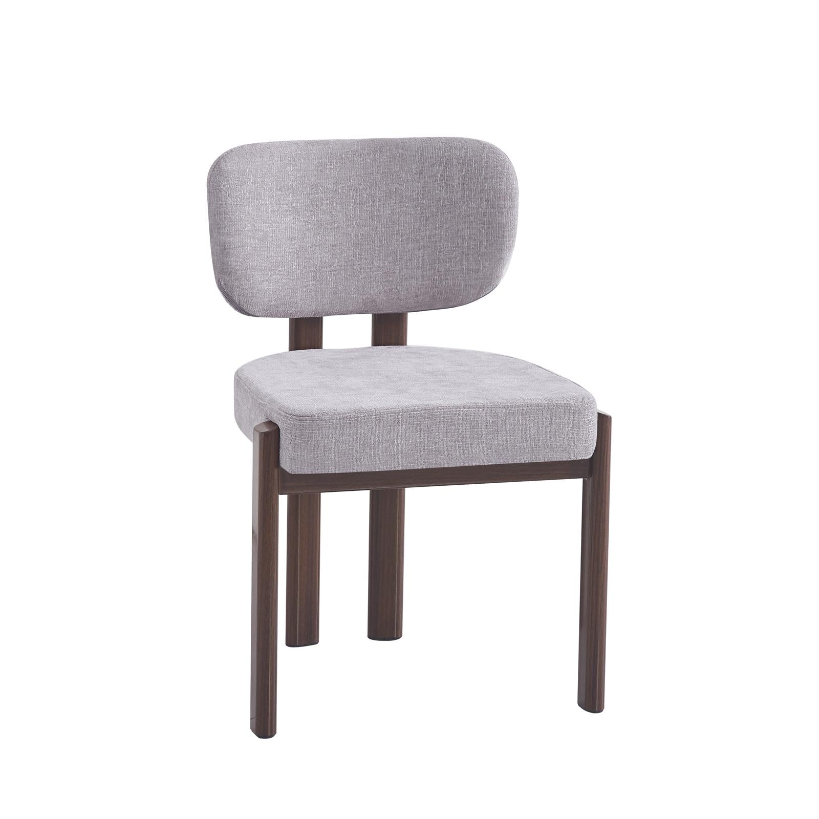 Chaise Baguette – Tissu chenille gris clair & pieds effet noyer