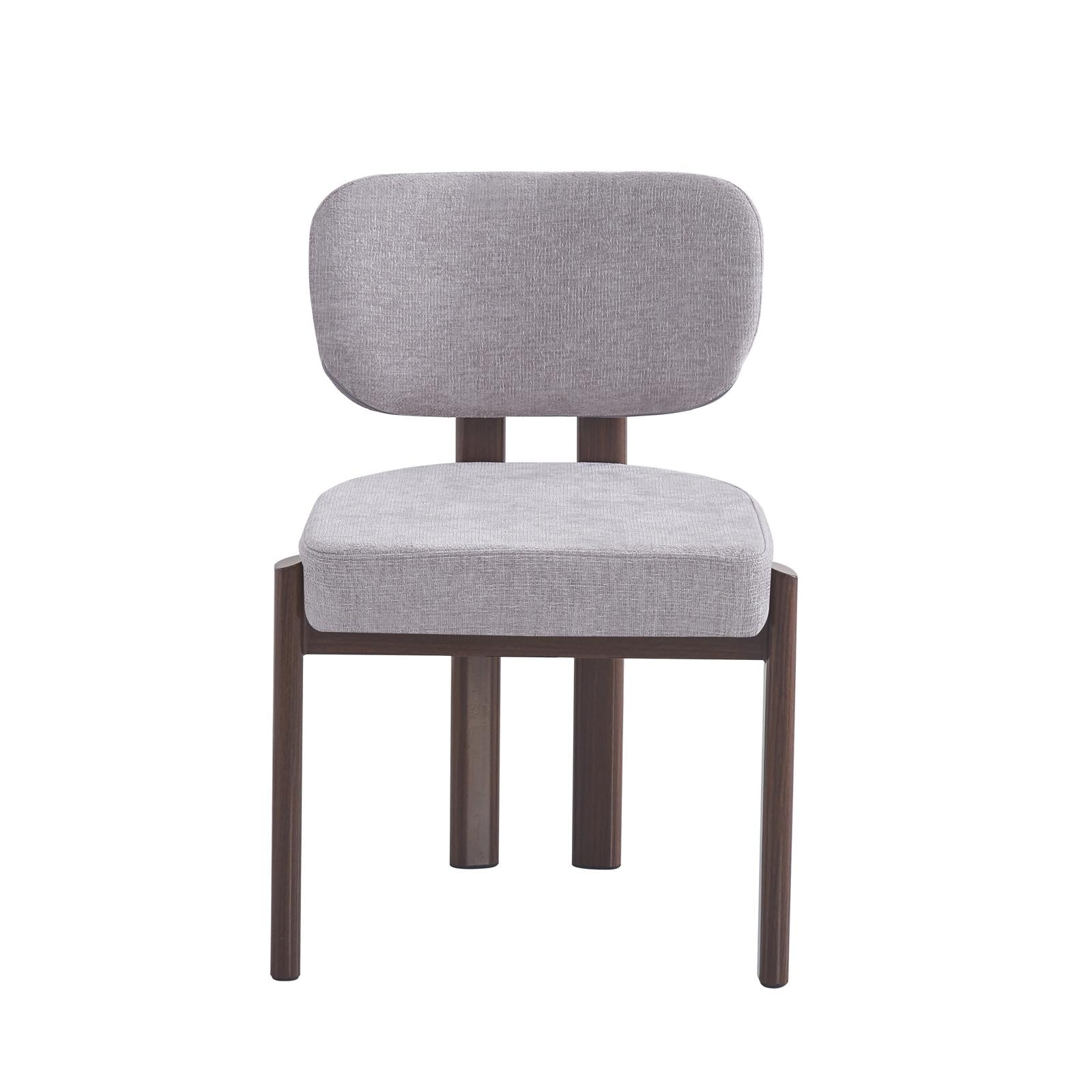 Chaise Baguette – Tissu chenille gris clair & pieds effet noyer