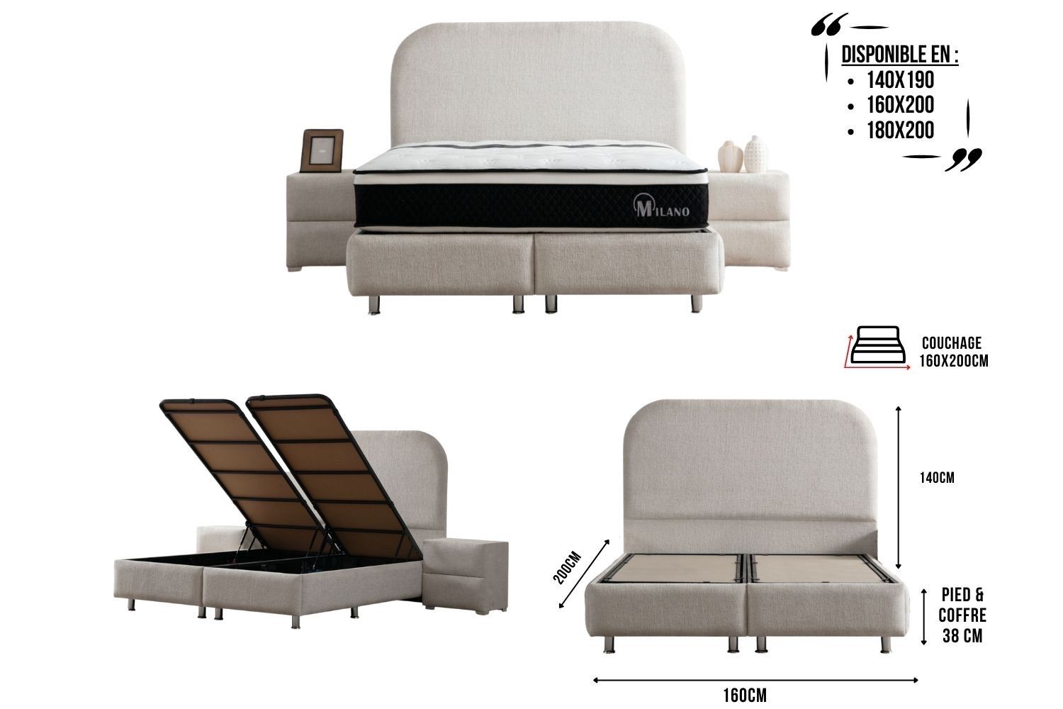 Lit Coffre Jade 180x200 Chenille