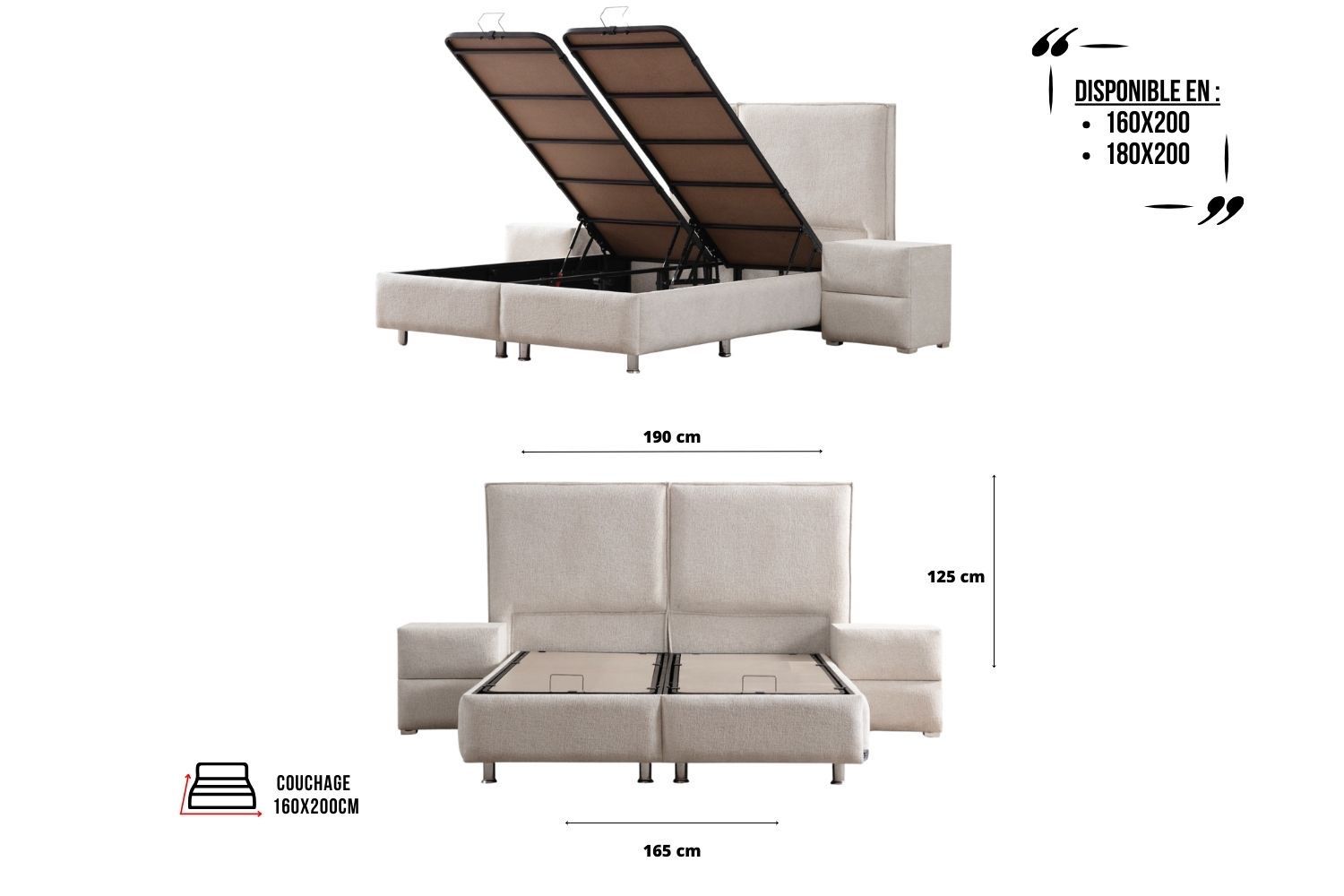 Lit Coffre Maya 180x200 Chenille