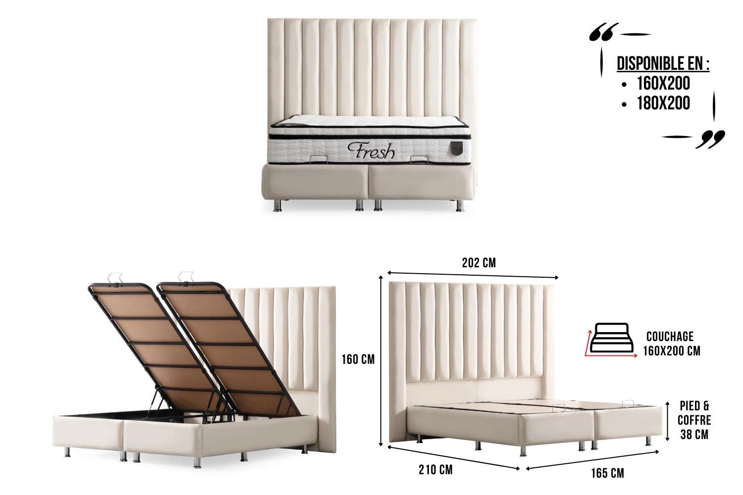 Lit Coffre Athena 180x200 Blanc Cassé