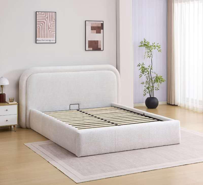 Lit BROOKLYN - Tissu cremona beige - 160x200 cm REF 3057