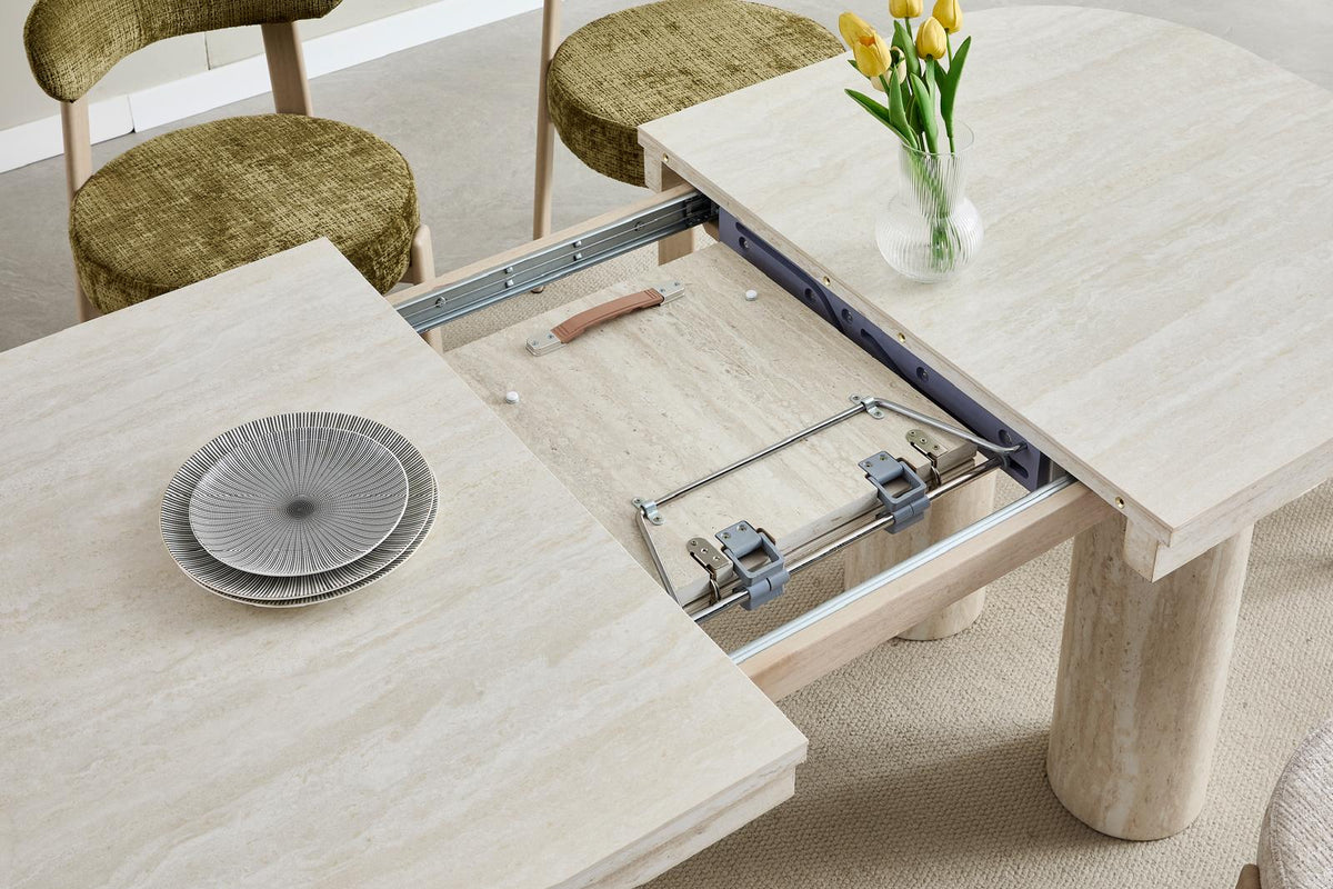 Table à manger extensible Camélia – Céramique effet travertin – 160 à 200 cm ref 131