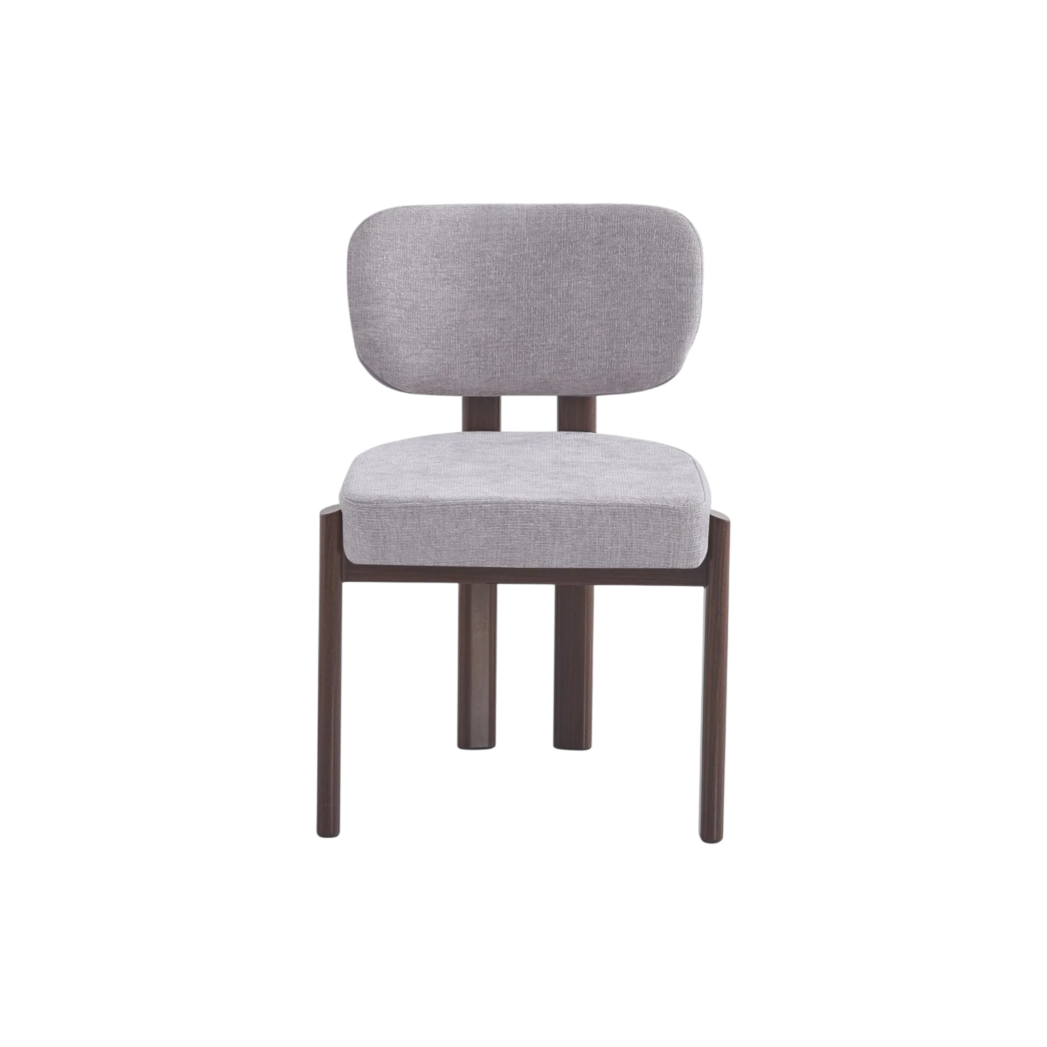 Chaise BAGUETTE en tissu chenille gris clair avec pieds effet noyer vue de face