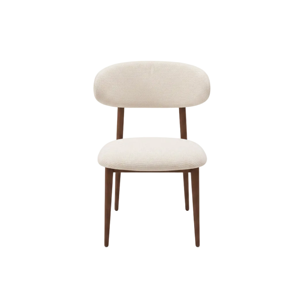 Chaise BOHÈME en tissu chenille beige - Pieds noyer REF 50