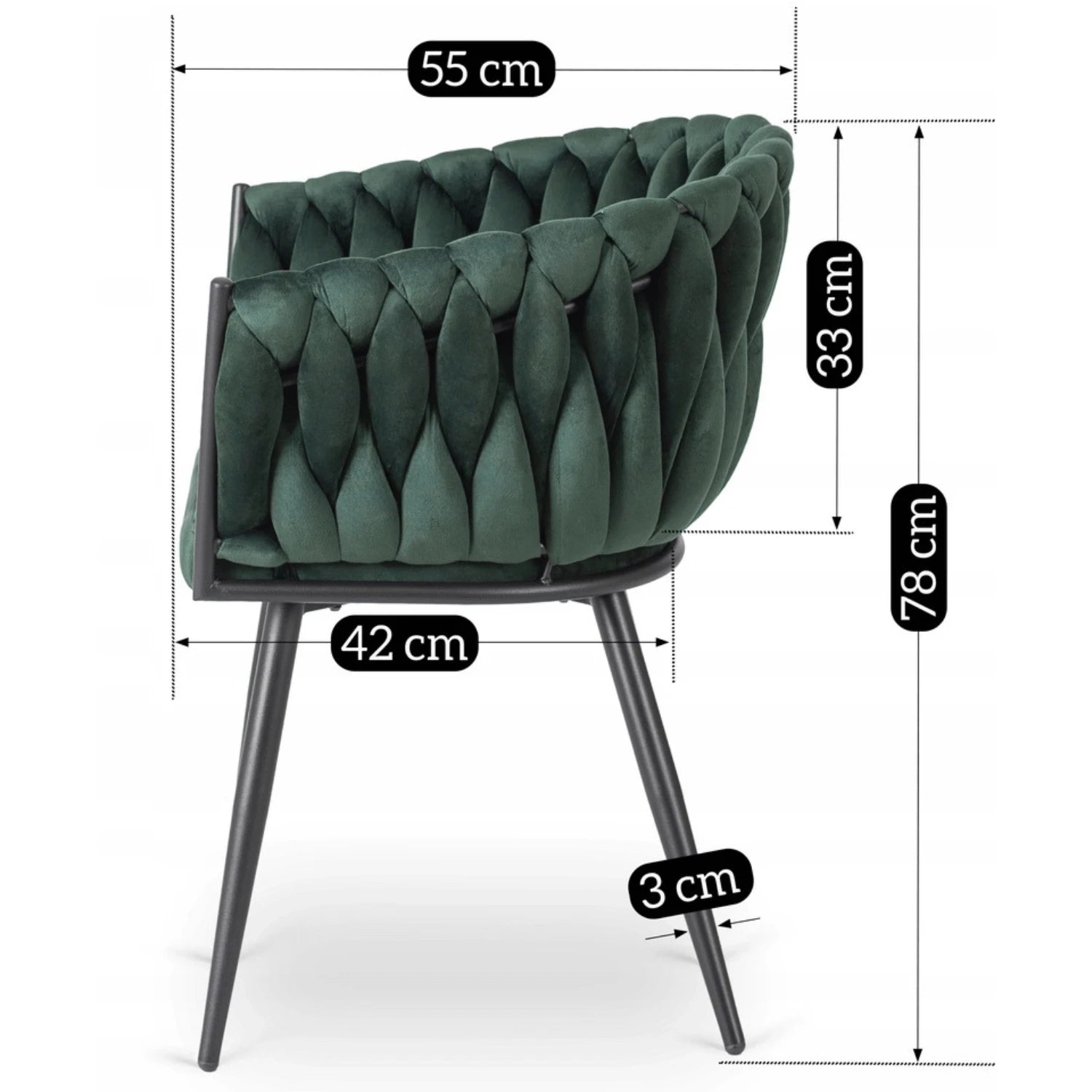 Chaise ELENA en velours vert sapin REF 3027