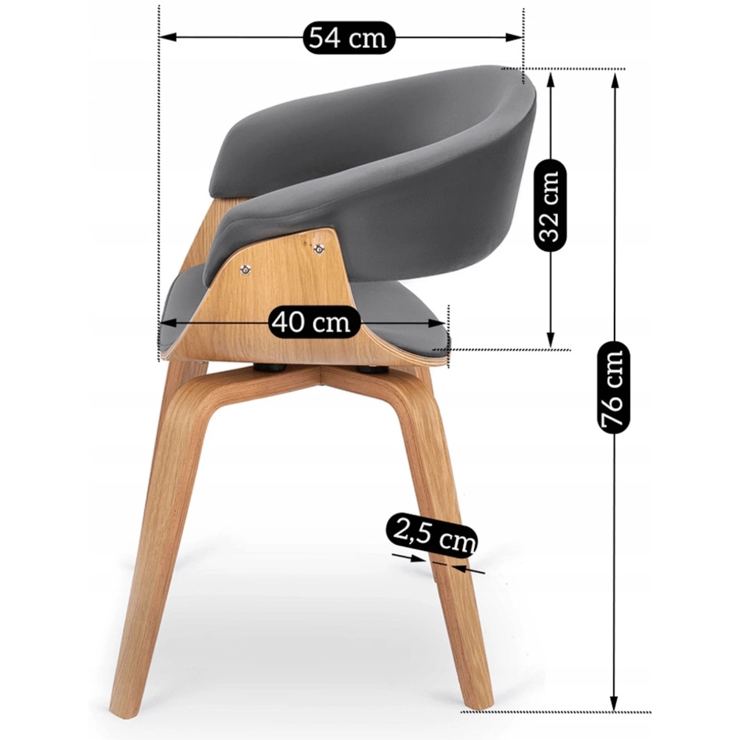 Chaise GARY velours gris - Pieds effet chêne doré REF 3030