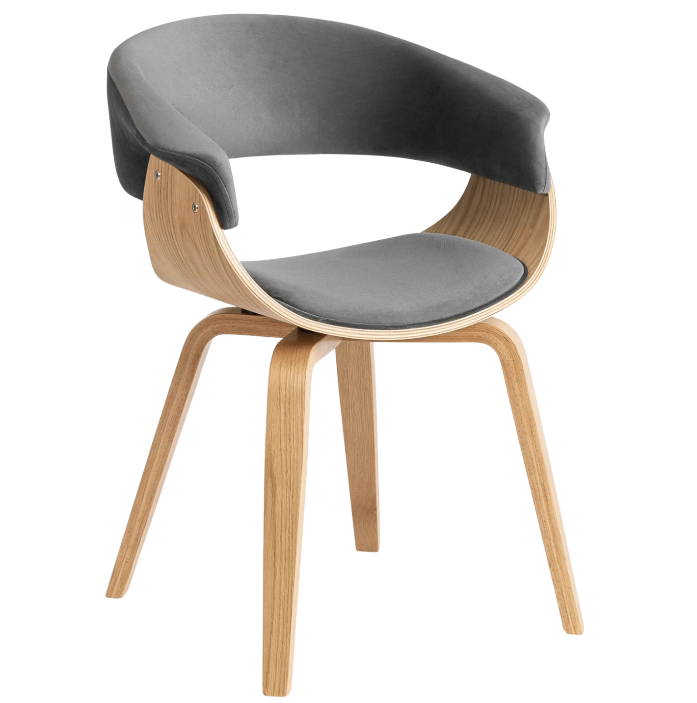 Chaise GARY velours gris - Pieds effet chêne doré REF 3030
