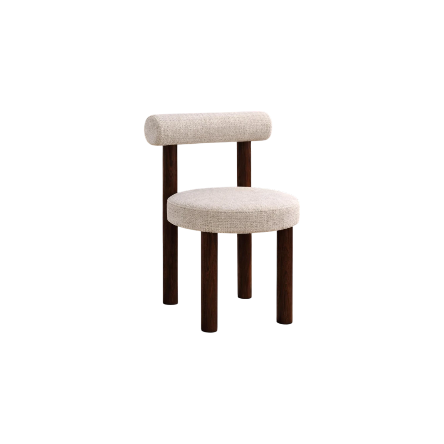 Chaise IRINA avec pied noyer et tissu Marbella beige vue de trois quarts à l'avant