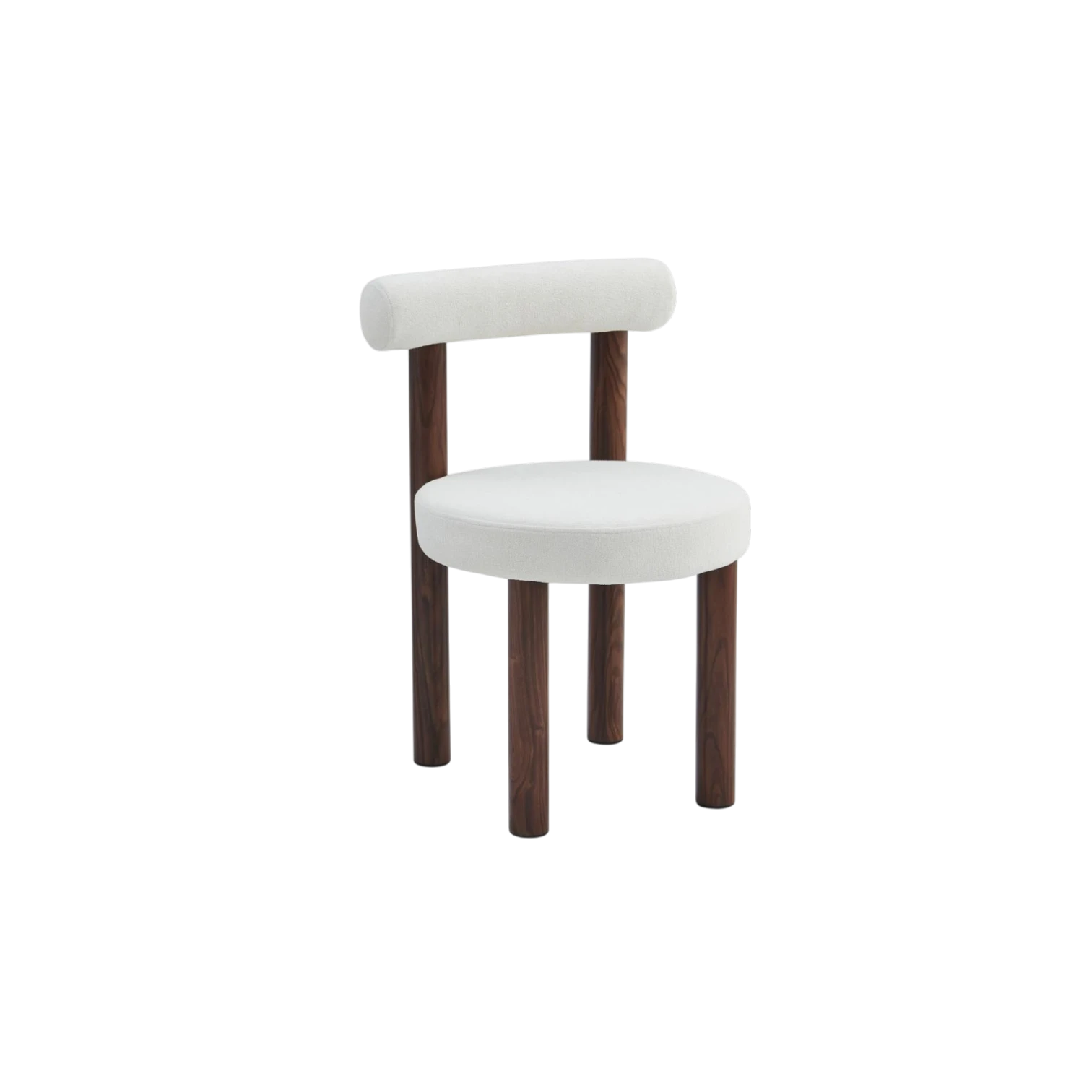 Chaise IRINA avec pied noyer et velours peau de pêche beige vue de trois quart à l'avant