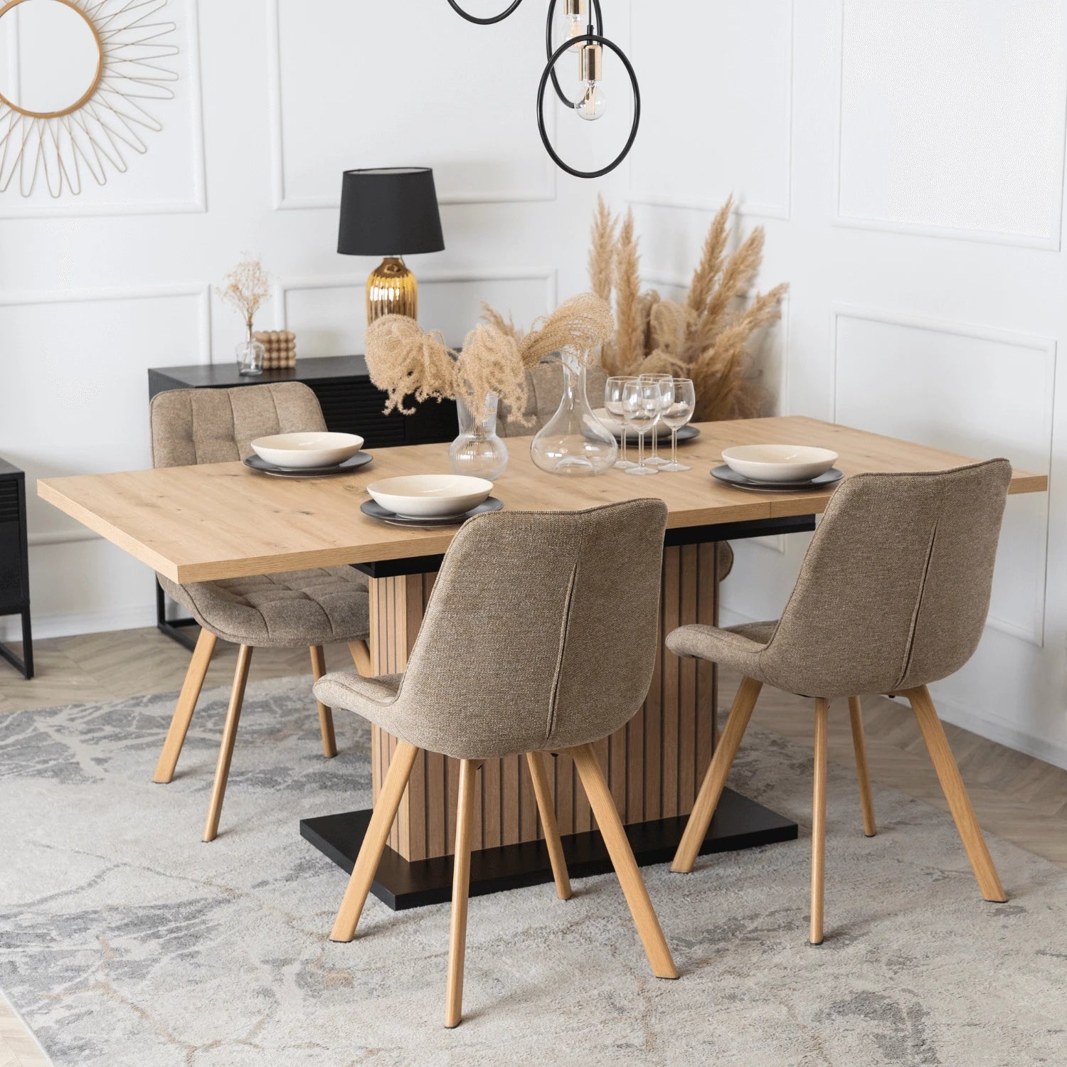 Chaise KATHY en tissu beige - Pieds effet chêne REF 3028