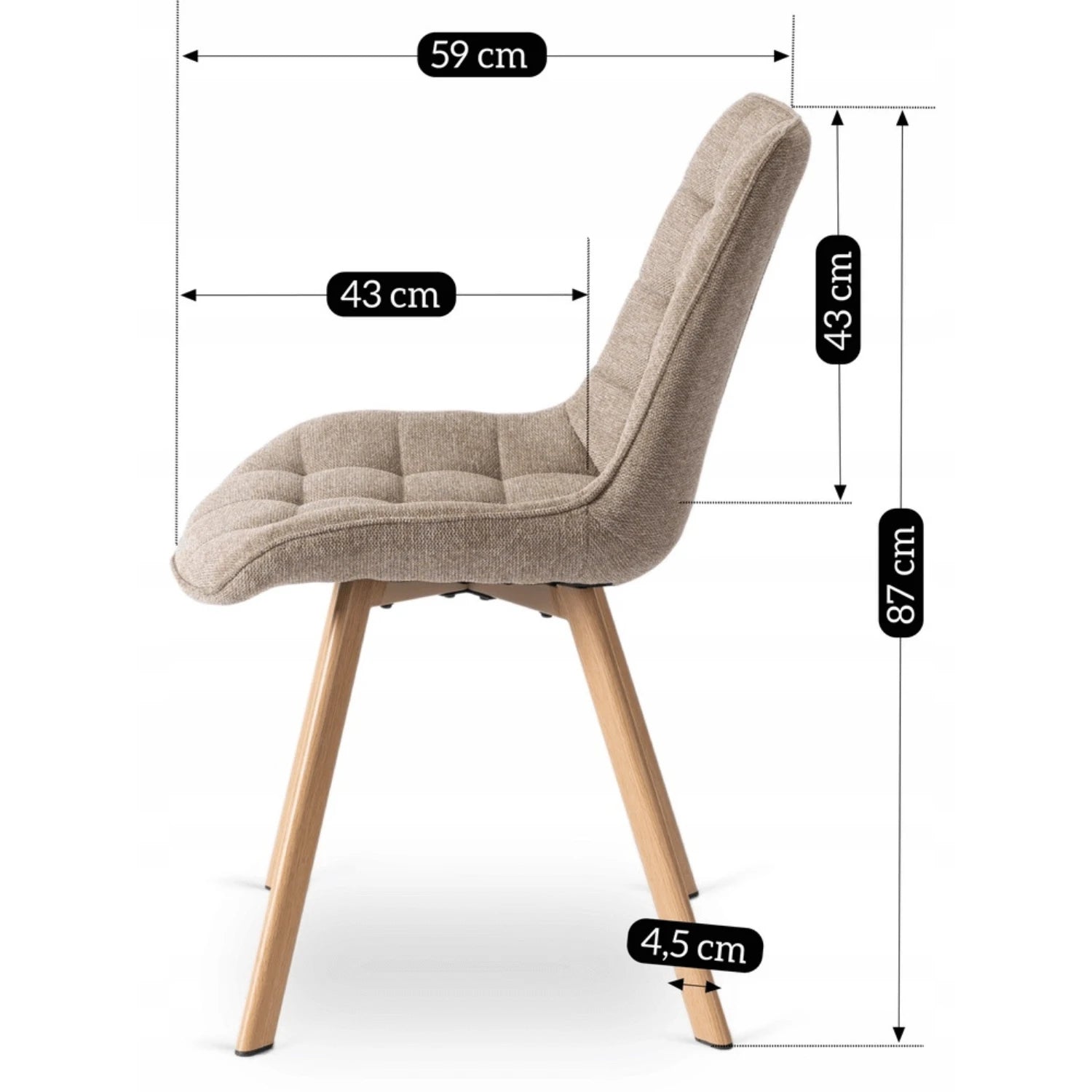 Chaise KATHY en tissu beige - Pieds effet chêne REF 3028