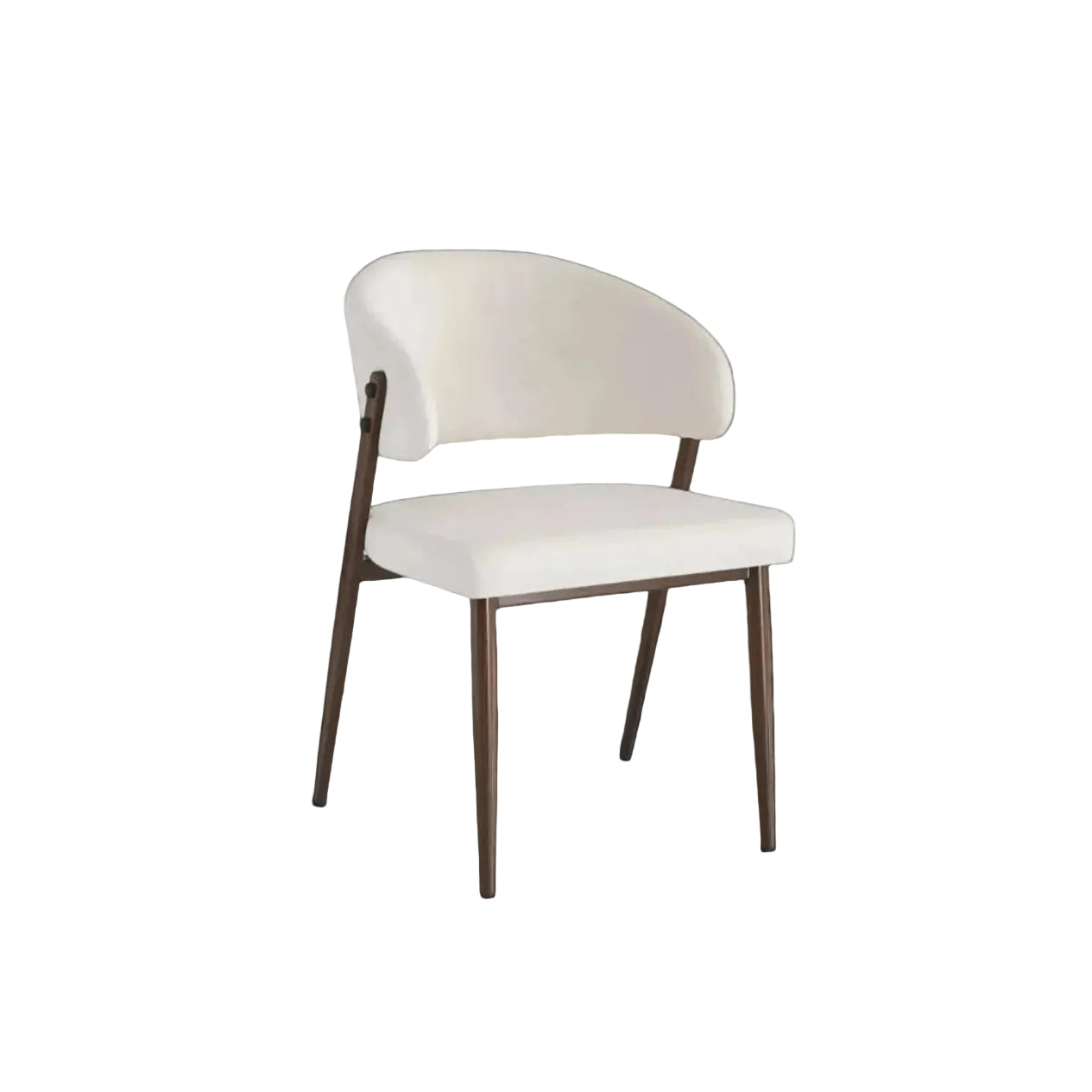 Chaise Lamia en velours beige avec pieds en bois noyer vue d’ensemble