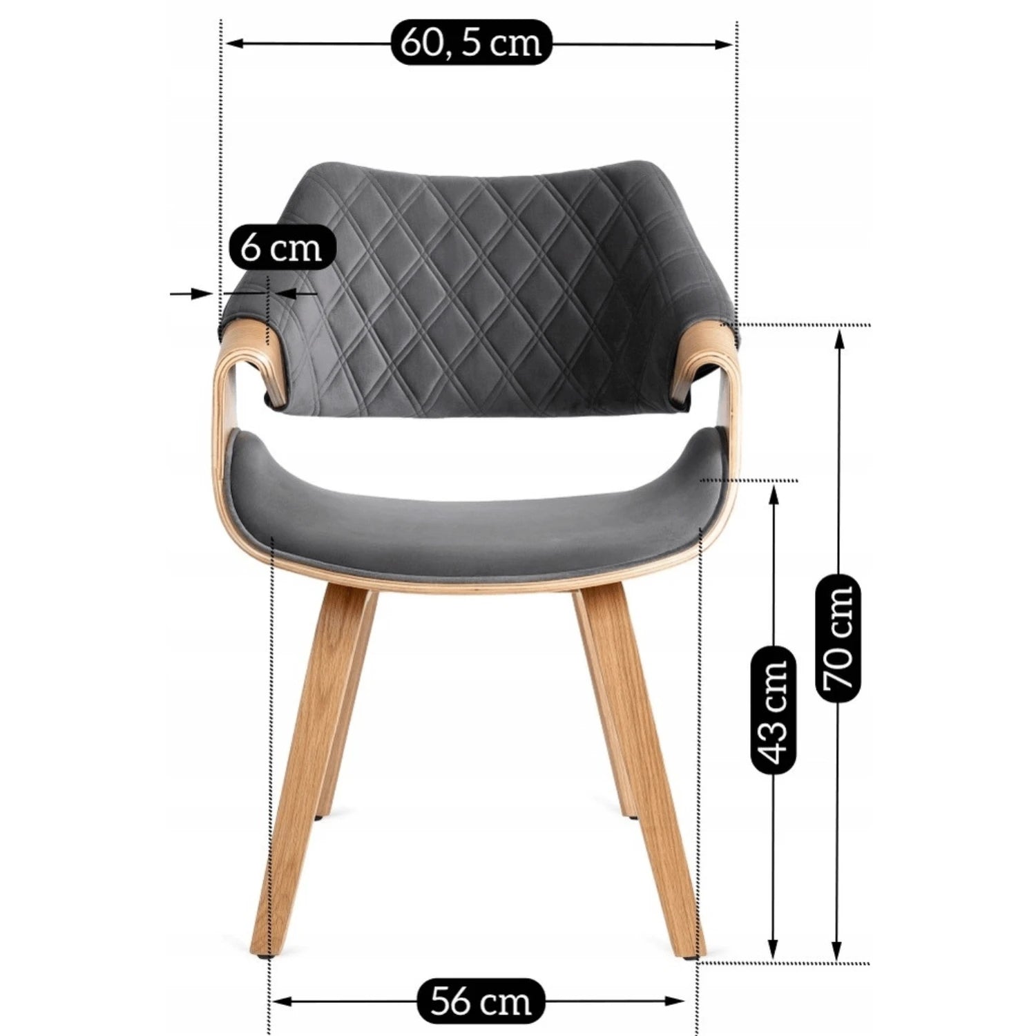 Chaise LUISE velours gris - Pieds chêne doré REF 3029