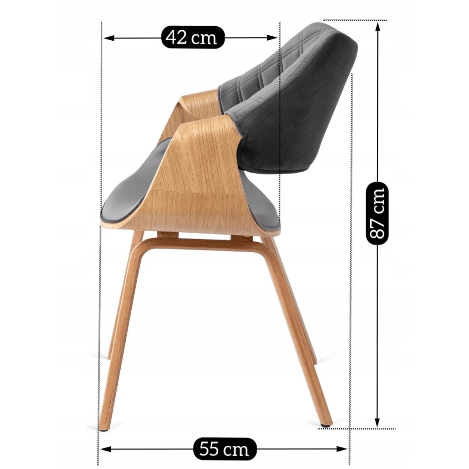 Chaise LUISE velours gris - Pieds chêne doré REF 3029