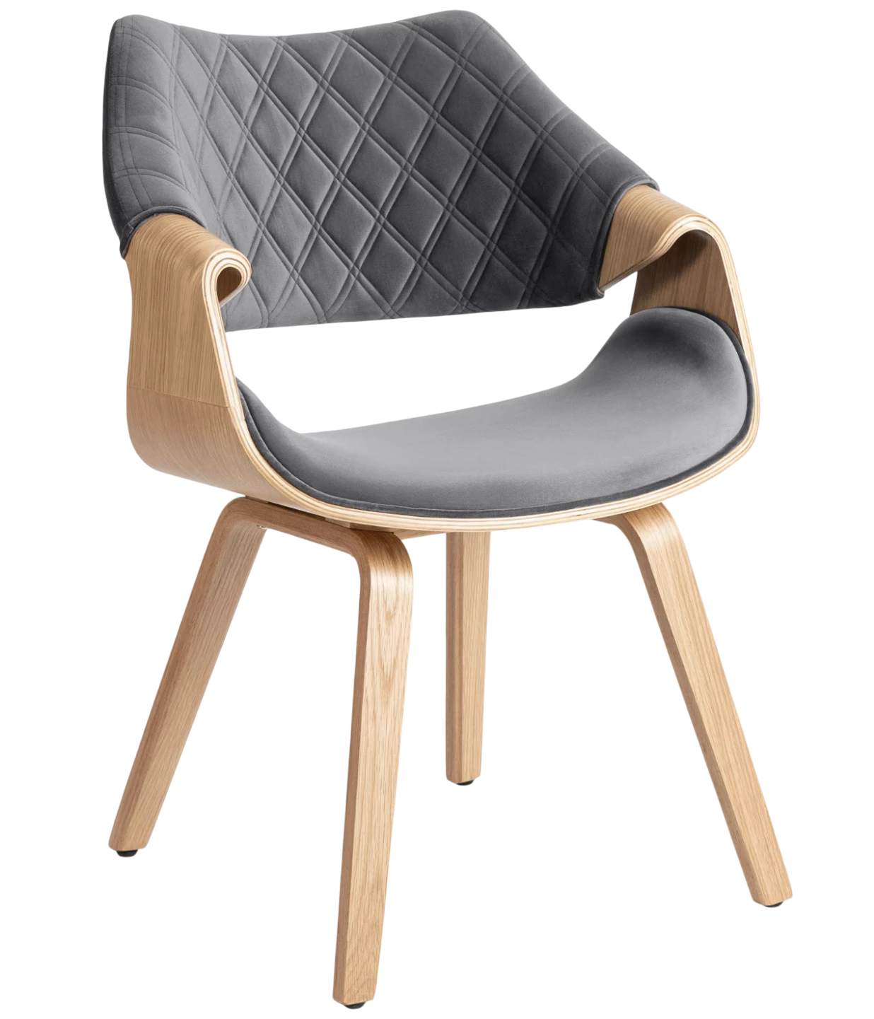 Chaise LUISE velours gris - Pieds chêne doré REF 3029