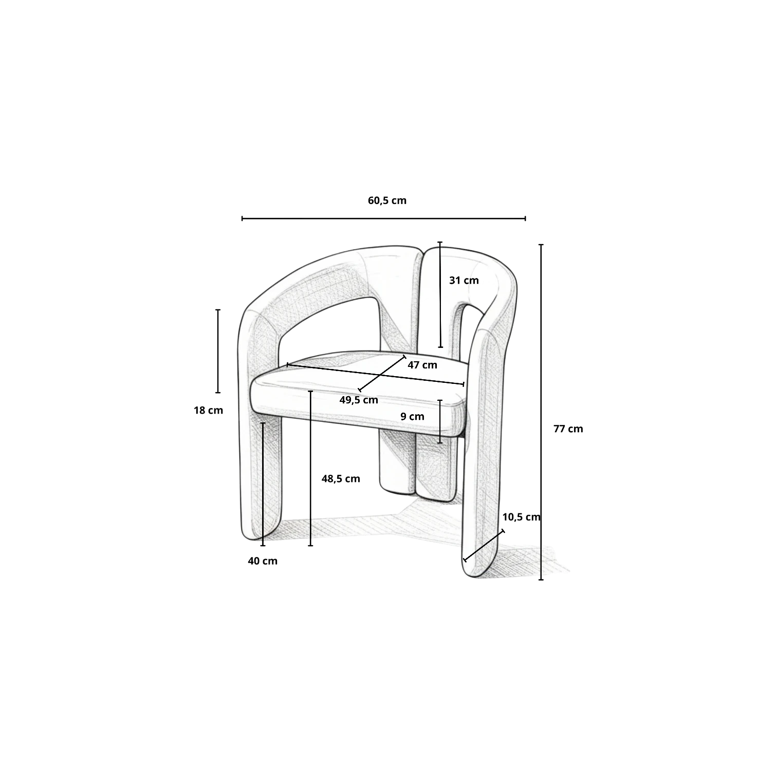 Dimensions de la chaise ONIX en tissu Cremona beige