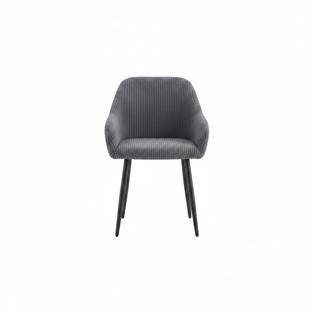 Chaise Peach avec accoudoirs – Côtelée grise & pieds métal noir REF 110