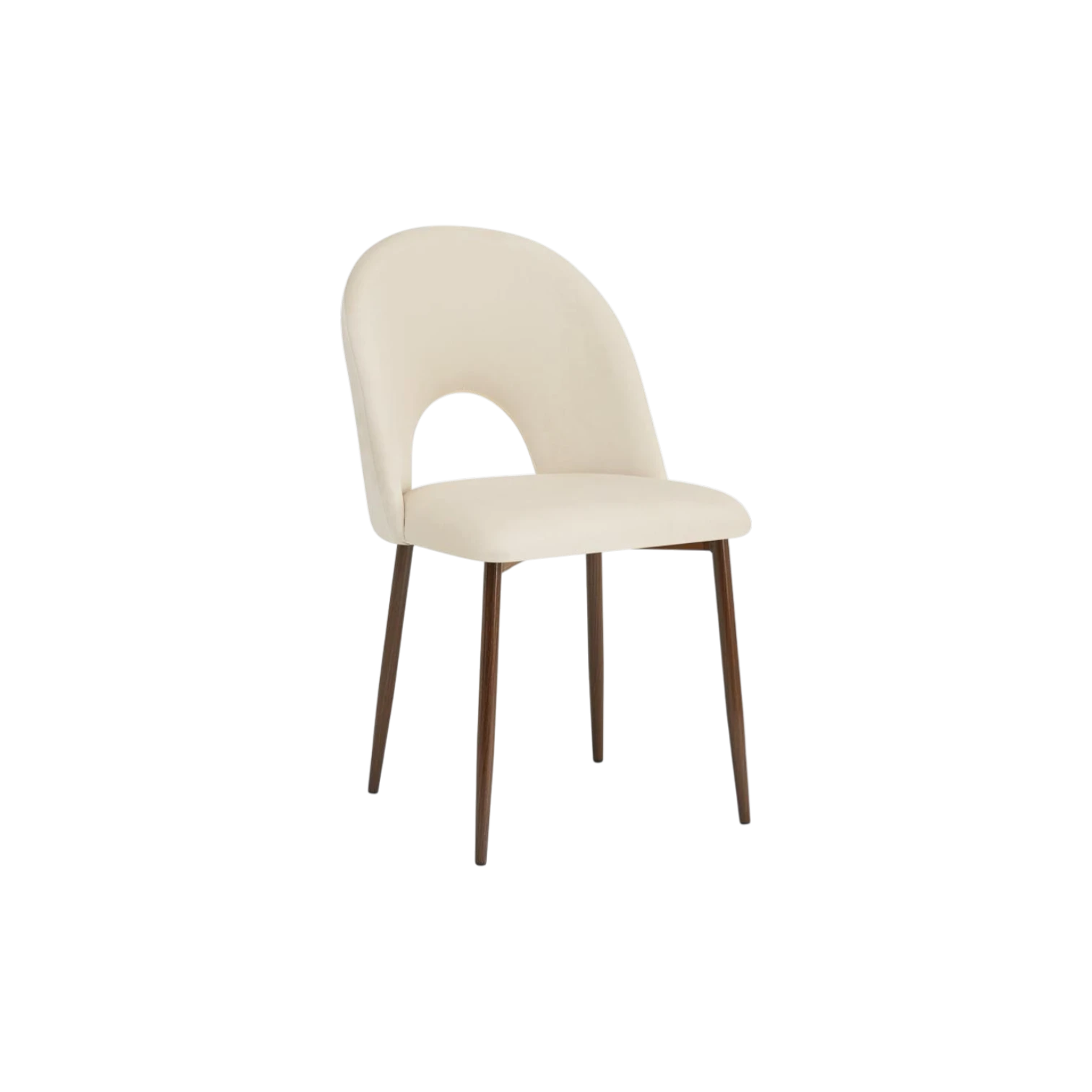 Chaise Teddy – Velours beige & pieds métal effet noyer 115