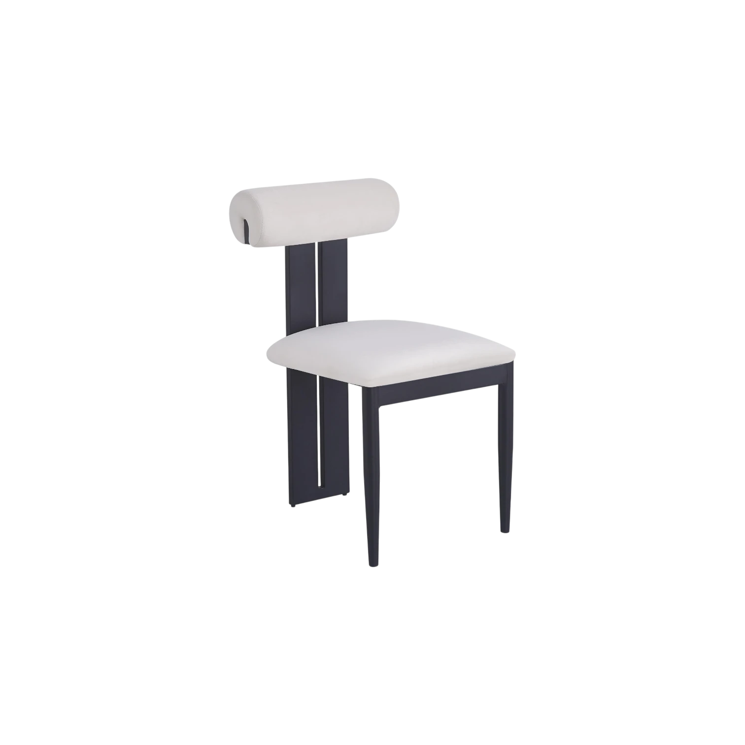 Chaise TIFFANY avec pied noir et velours beige vue de trois quarts avant