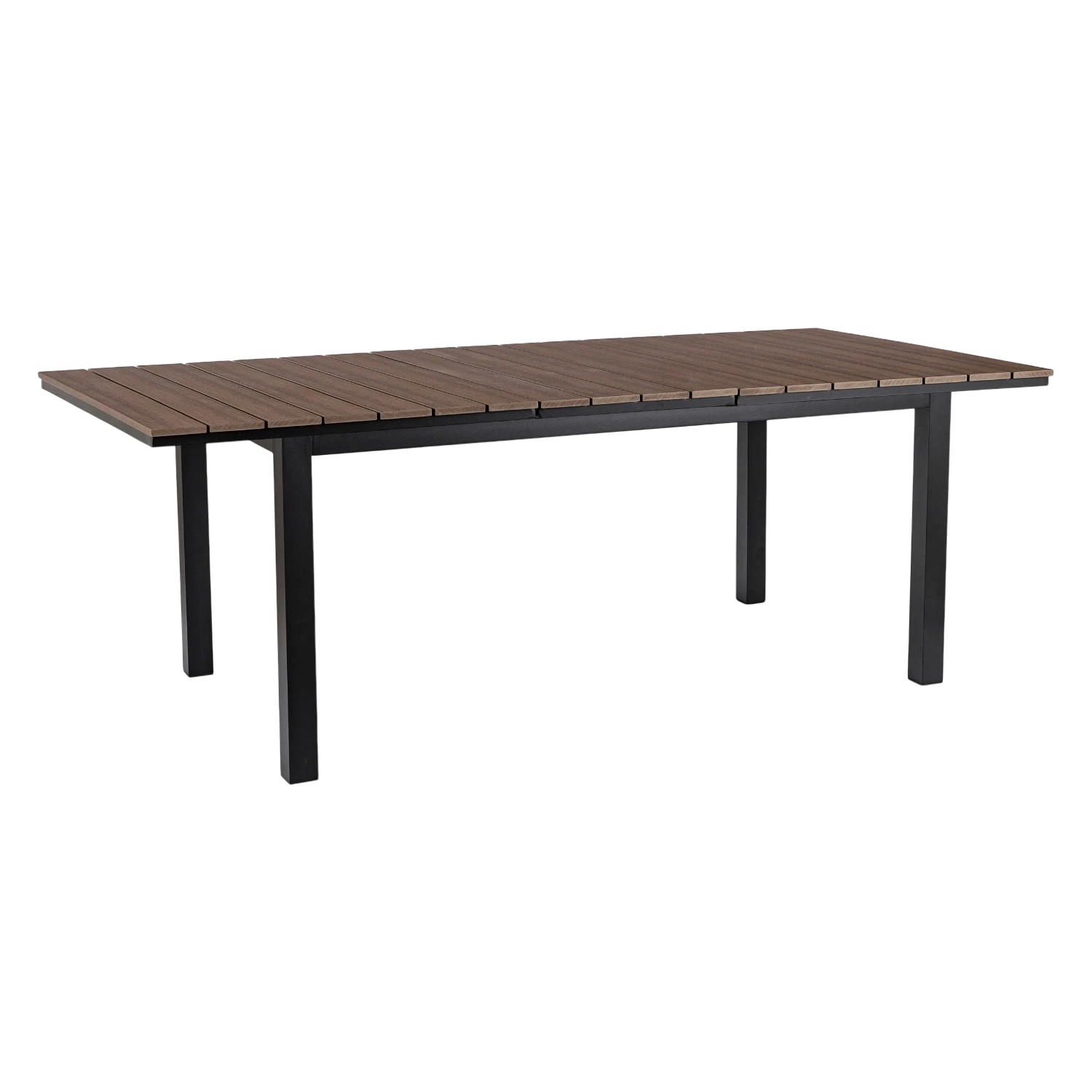 Ensemble de jardin ARGOS avec table extensible 160–260 cm effet noyer et 8 fauteuils FRESNO noirs SKU 3045