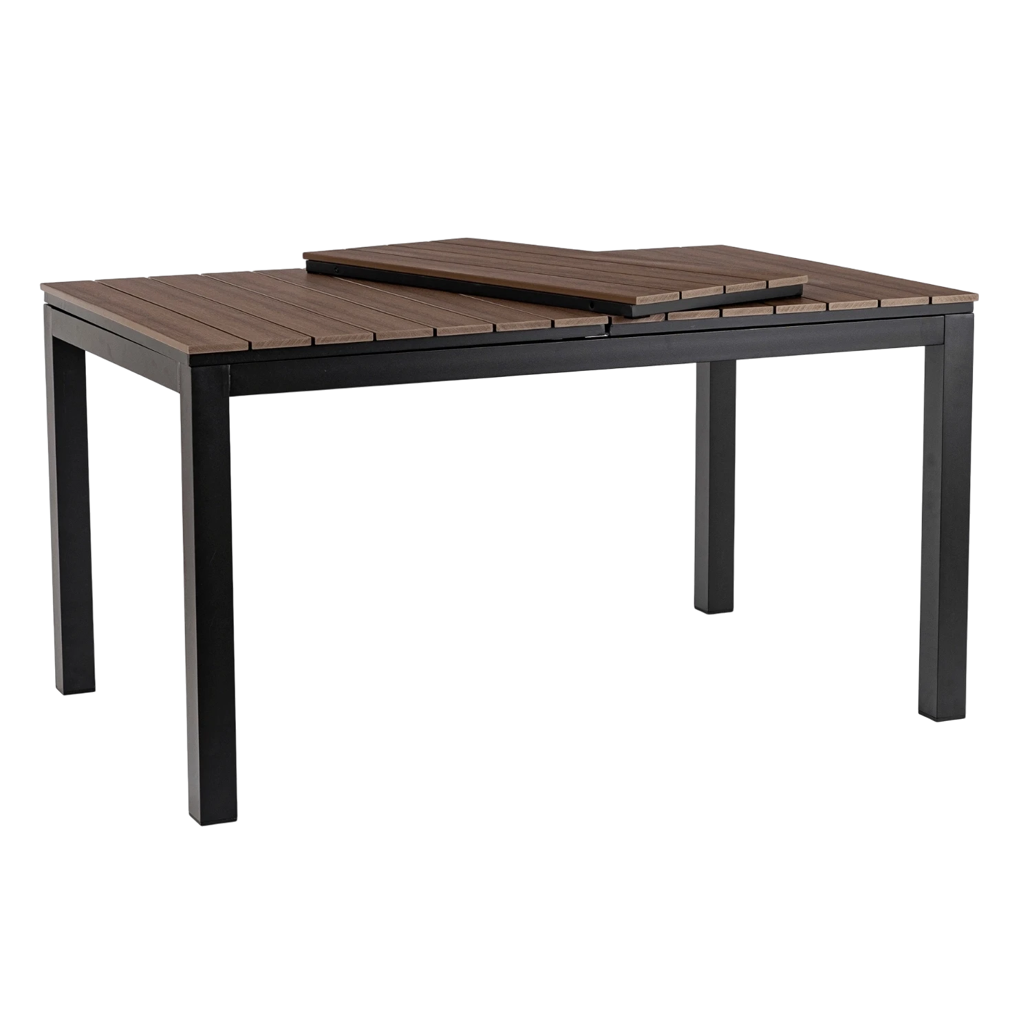 Ensemble de jardin ARGOS avec table extensible 160–260 cm effet noyer et 8 fauteuils FRESNO noirs SKU 3045