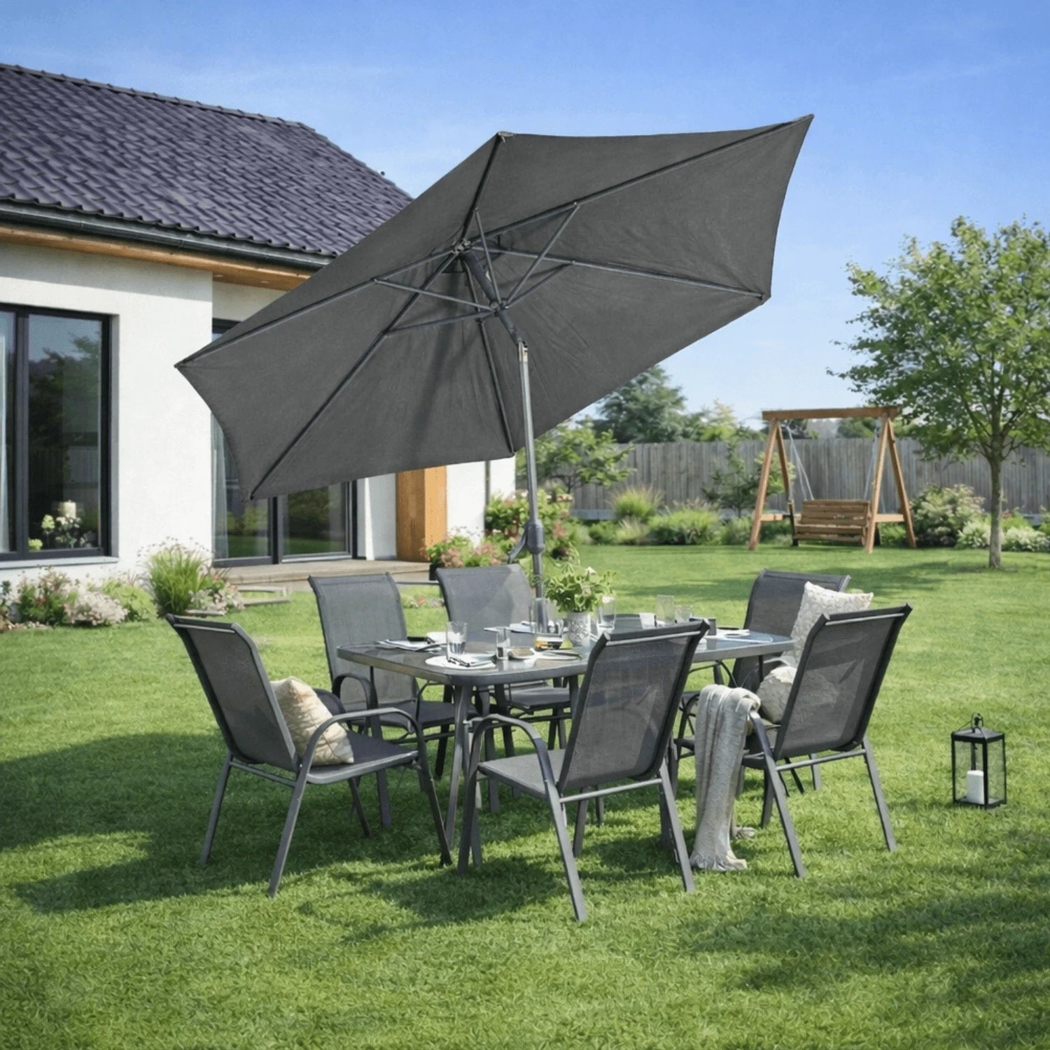 Ensemble de meubles NEBRASKA de jardin "PARASOL" gris REF 3033