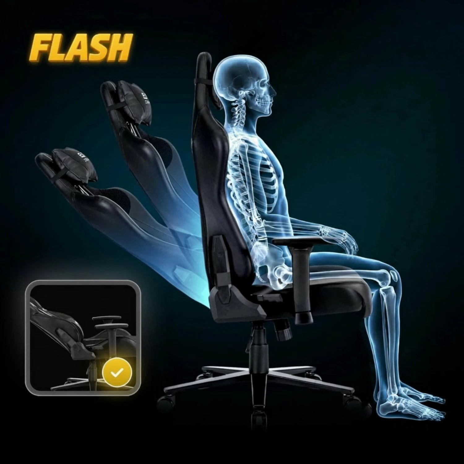 Fauteuil gaming FLASH noir avec dossier inclinable REF 3014