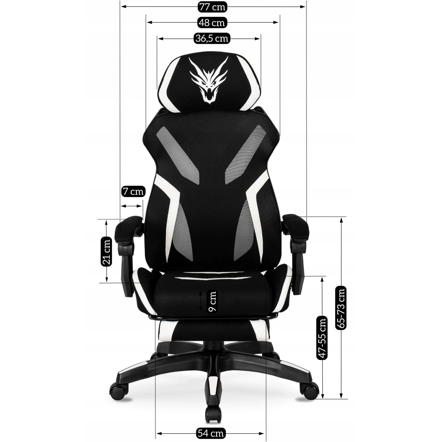 Fauteuil gaming pivotant MAXIMO noir et blanc avec repose-pieds REF 3013