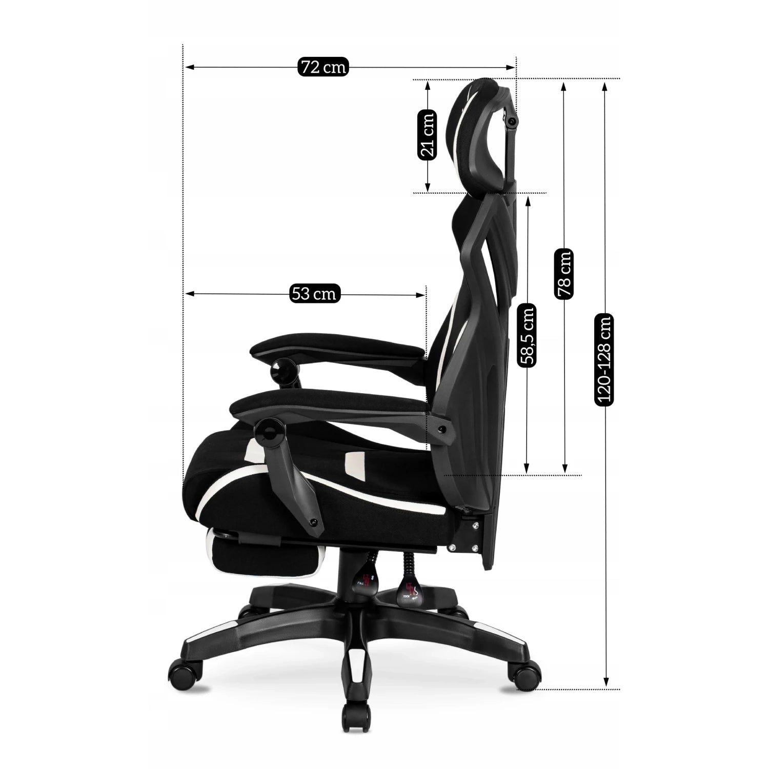 Fauteuil gaming pivotant MAXIMO noir et blanc avec repose-pieds REF 3013