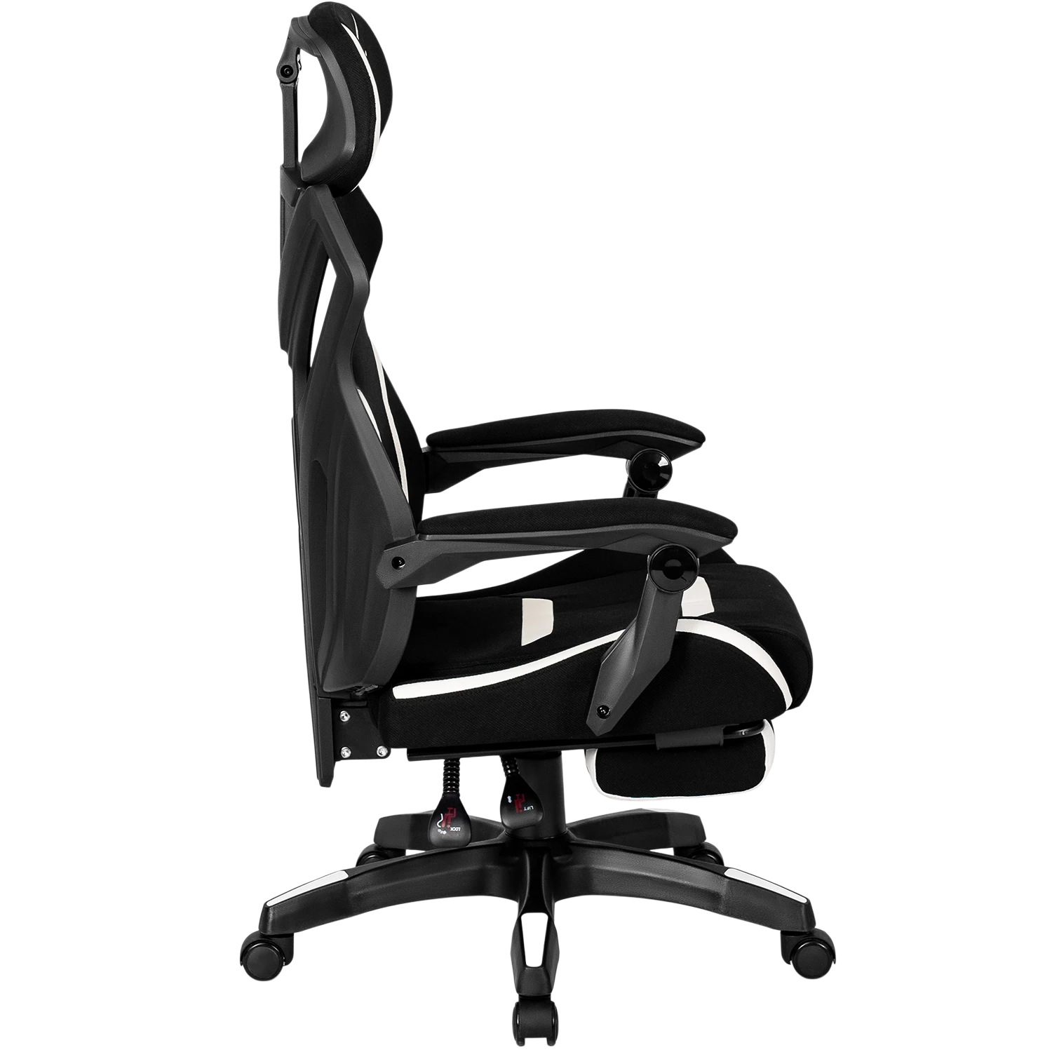 Fauteuil gaming pivotant MAXIMO noir et blanc avec repose-pieds REF 3013