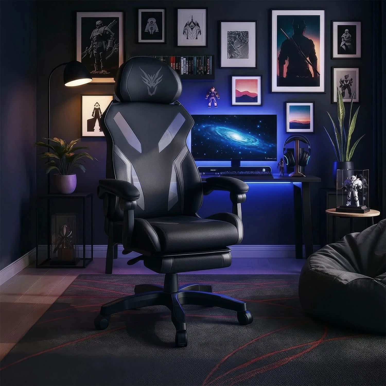 Fauteuil gaming pivotant MAXIMO noir avec repose-pieds REF 3012