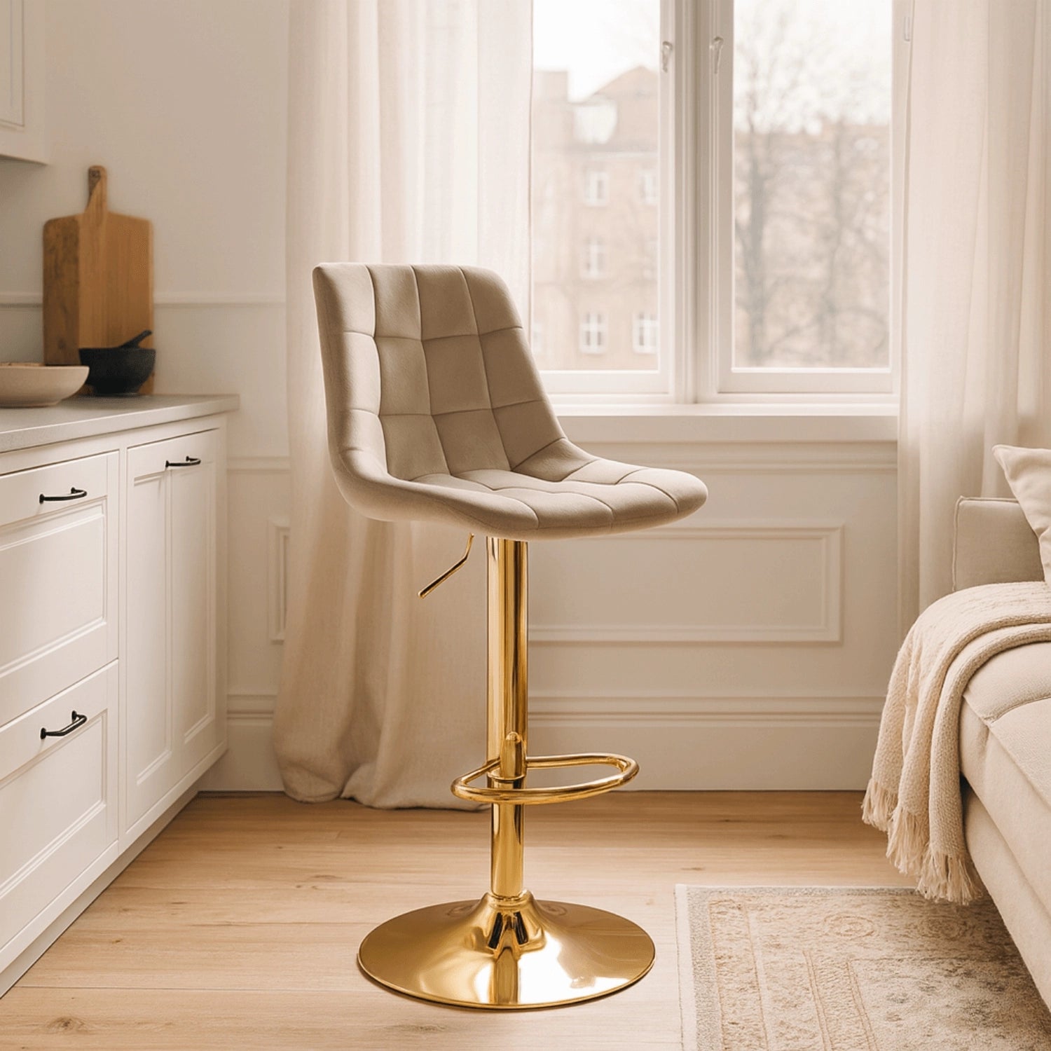 Tabouret de bar ARCOS velours beige / doré REF 3011