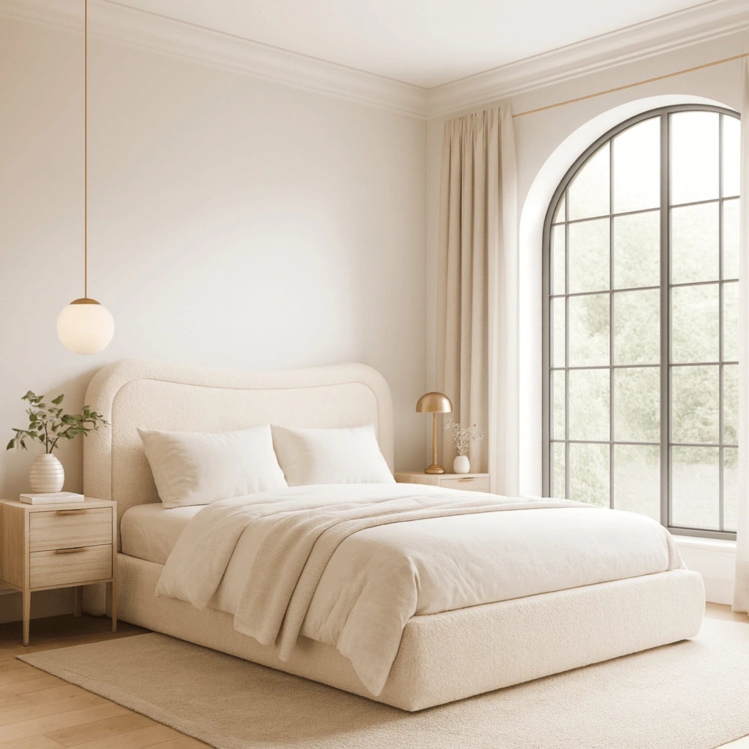 Lit HAGA 160x200 avec rangement - Bouclette crème REF 3003