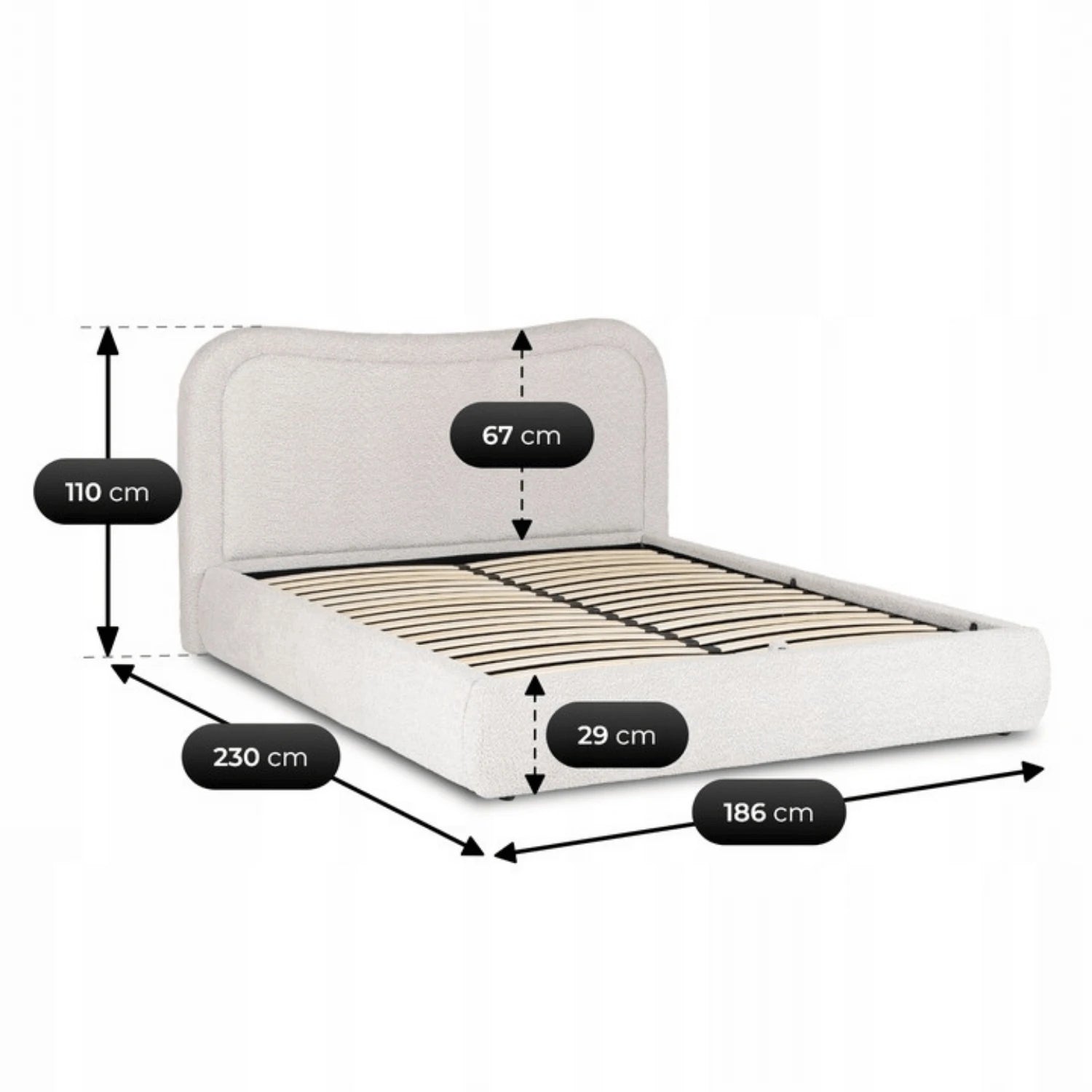 Lit HAGA 160x200 avec rangement - Bouclette crème REF 3003