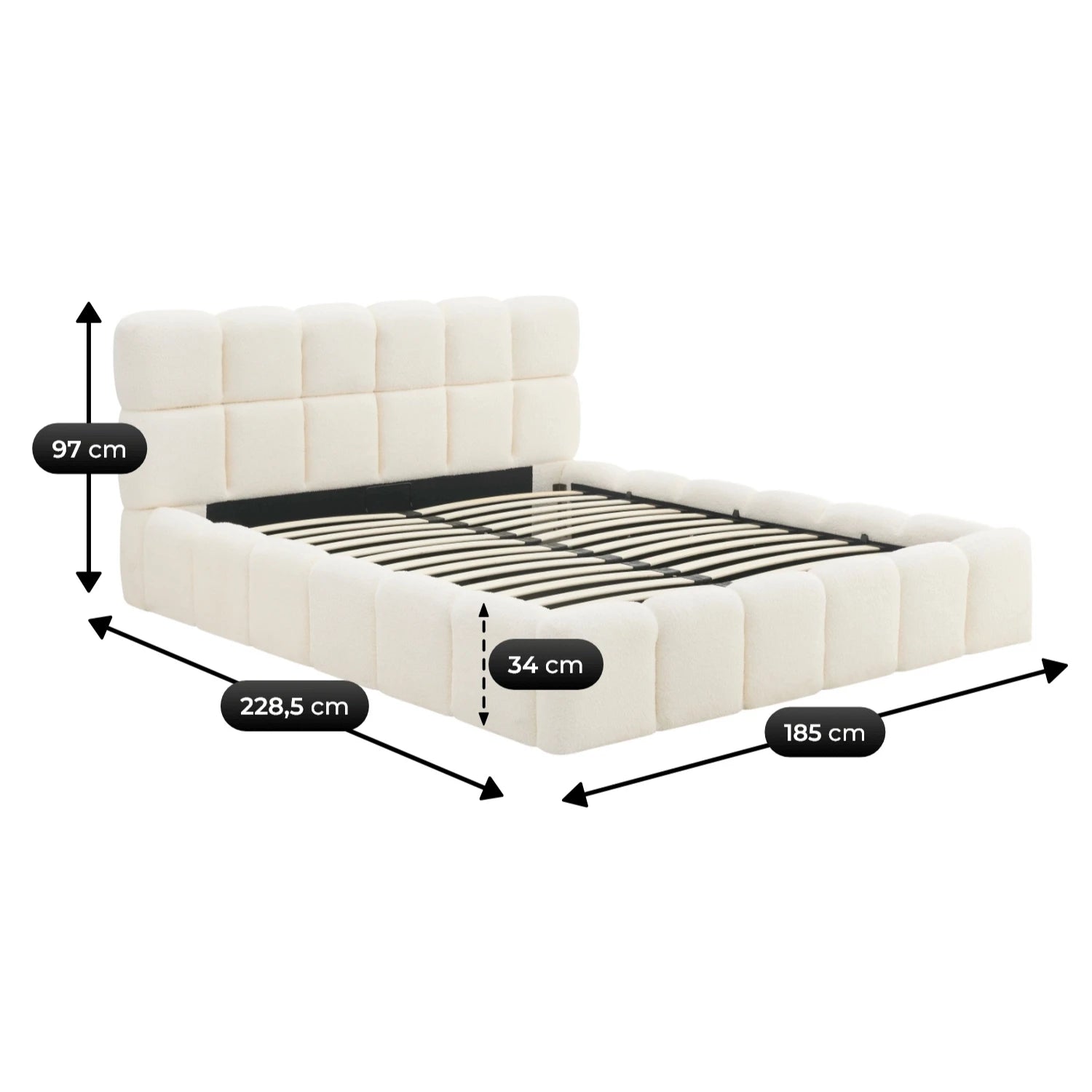 Lit MURCIA avec coffre teddy - Tissu bouclé crème - 160x200 cm SKU 3006