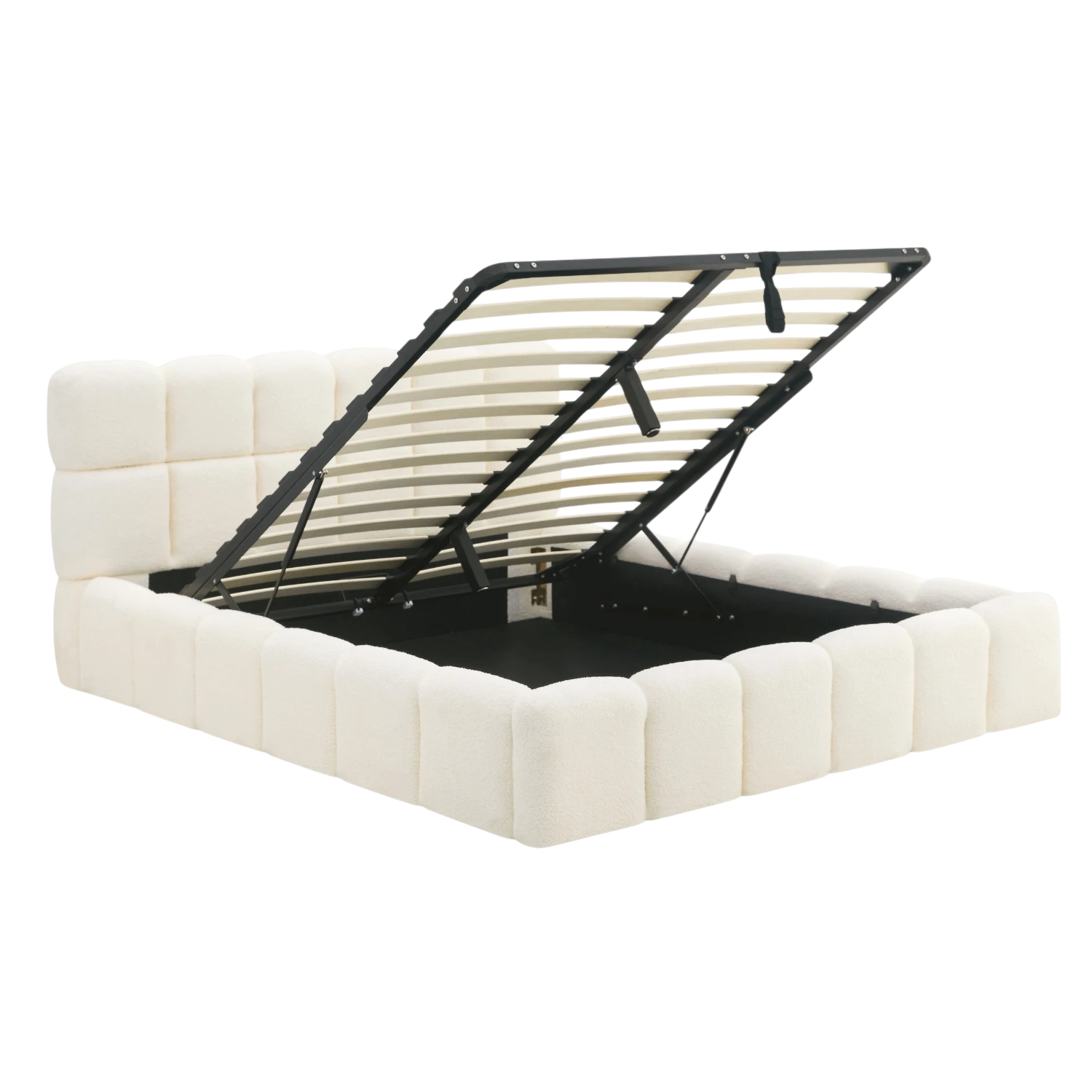 Lit MURCIA avec coffre teddy - Tissu bouclé crème - 160x200 cm SKU 3006