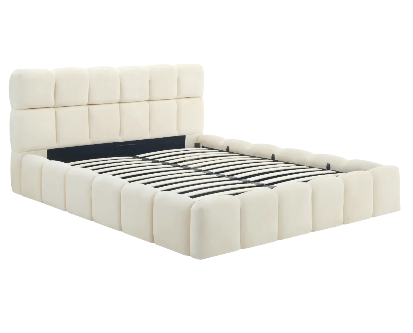Lit MURCIA avec coffre teddy - Tissu bouclé crème - 160x200 cm SKU 3006