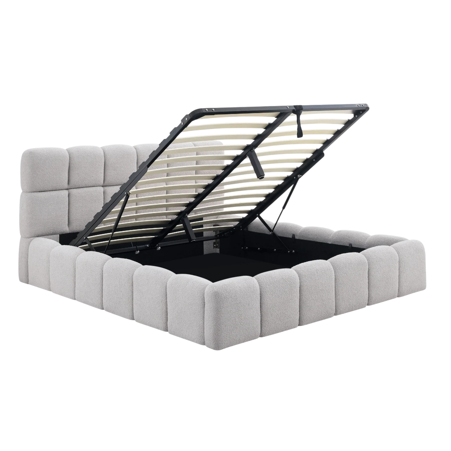 Lit MURCIA avec coffre teddy - Tissu bouclé gris 160x200 cm REF 3007