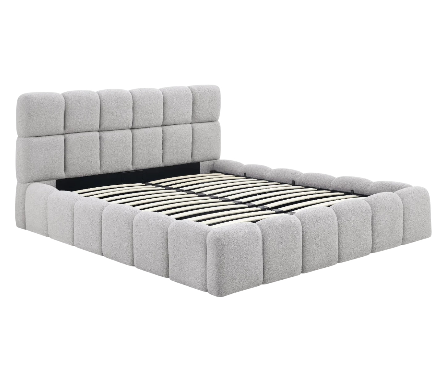 Lit MURCIA avec coffre teddy - Tissu bouclé gris 160x200 cm REF 3007