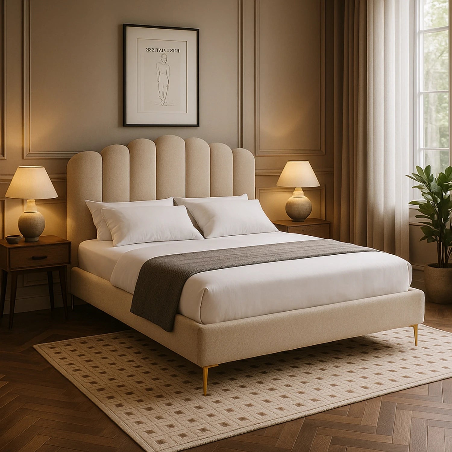 Lit GEMINI tissu beige 160x200 REF 3004