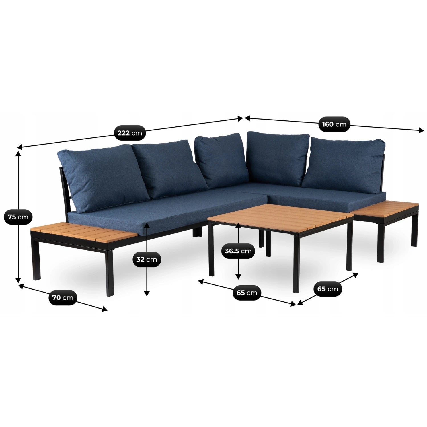 NORMAN Ensemble de meubles de jardin "angle" bleu marine REF 3051