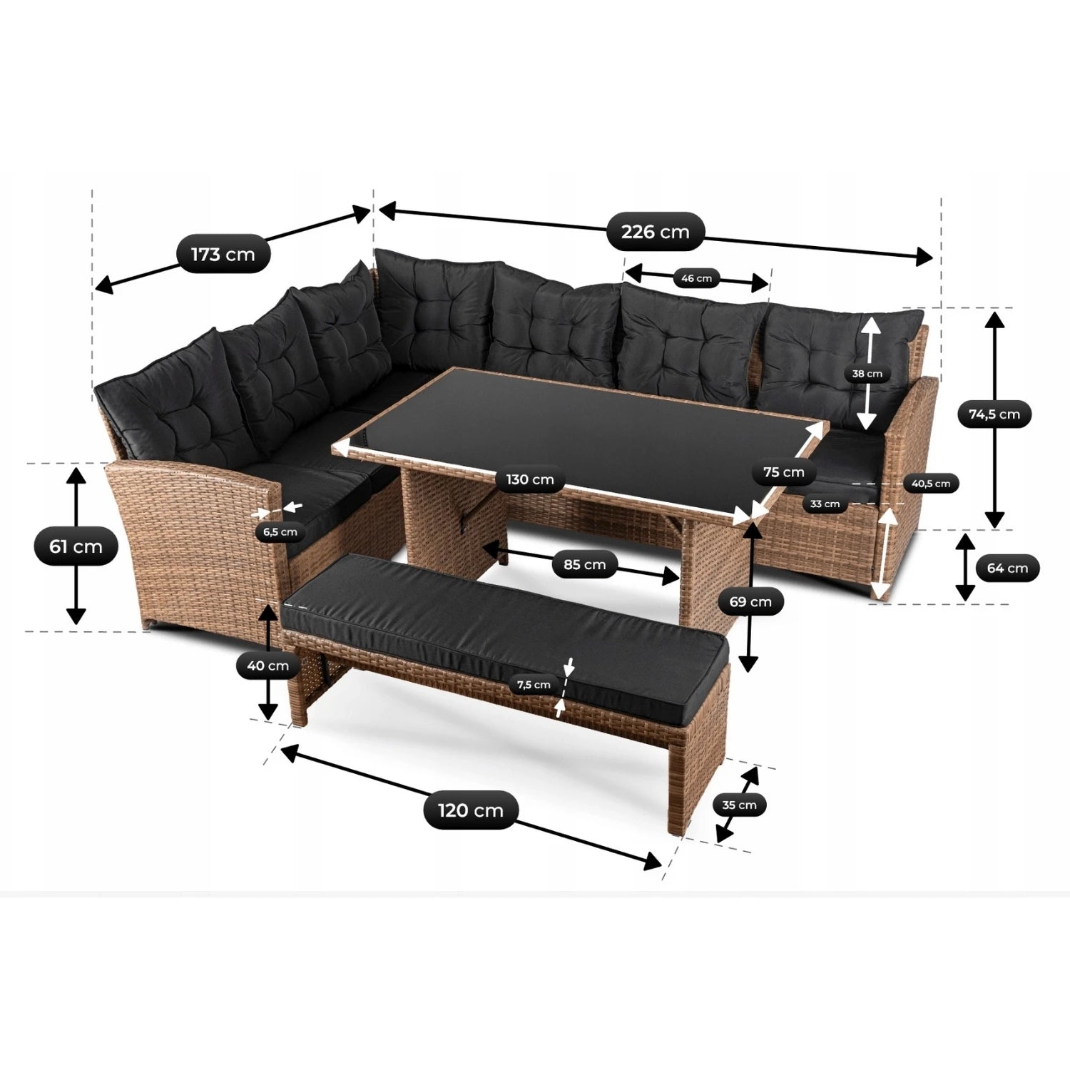 Ensemble de meubles LIMPIO en rotin miel REF 3038